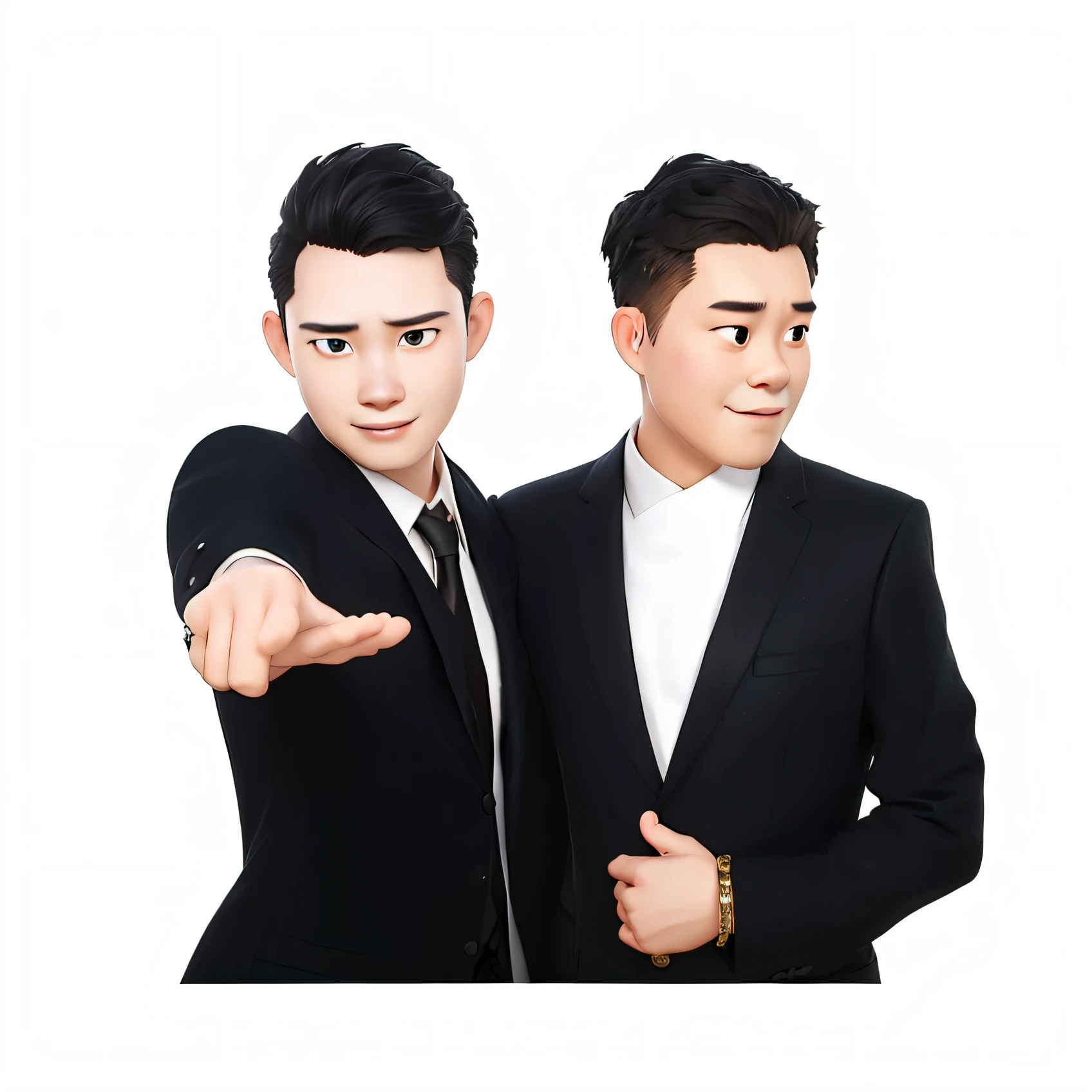 Two men in suits stretched out their hands to pose for a photo, ruan jia and brom, lee griggs and jason chan, Ruan Jia and Fenghua Zhong, jin shan and ross tran, bowater charlie and brom gerald, inspired by Wang Duo, Inspired by Ding Guanpeng, 'white background'!!!, inspired by Ding Yunpeng