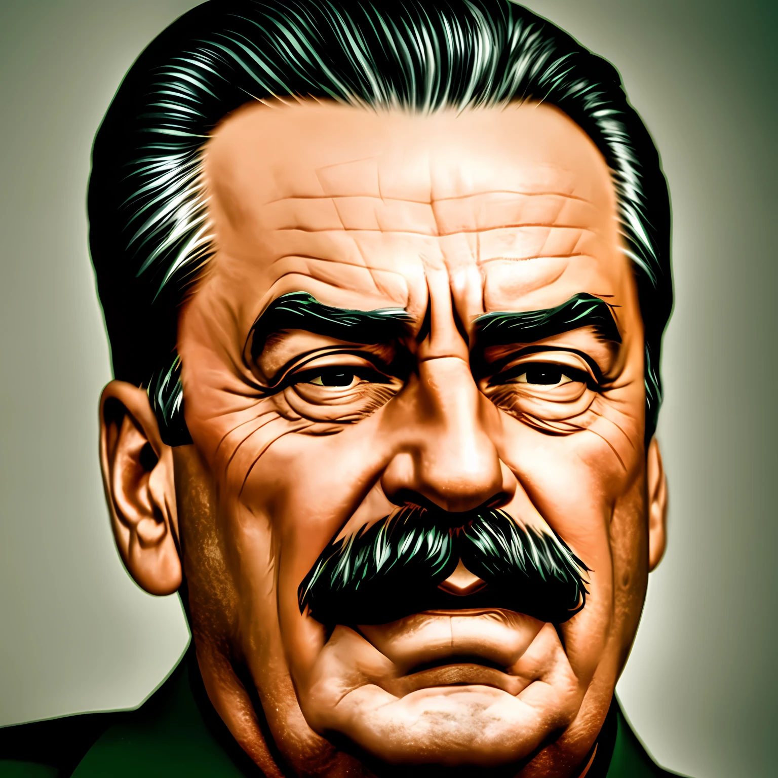 "Joseph Stalin is portrayed in a hyper realistic and super detailed image. His face shows an expression of intense fury, com os olhos arregalados e as sobrancelhas franzidas. As veias saltam em sua testa, denotando uma raiva intensa. The mouth is open in a powerful scream, revealing clenched teeth and contorted lips. His jaw is tense, with protruding neck muscles. Every wrinkle and frown line on Stalin's face is meticulously represented, highlighting his age and toughness of his decisions. Black hair is messy and disheveled, como se ele estivesse prestes a explodir de raiva. The scenery around Stalin is obscured, focusing all attention on his angry face. The image is so realistic that every detail, from the pores of the skin to the hair strands, it's crisp and vivid,conveying a sense of intensity and power." --auto