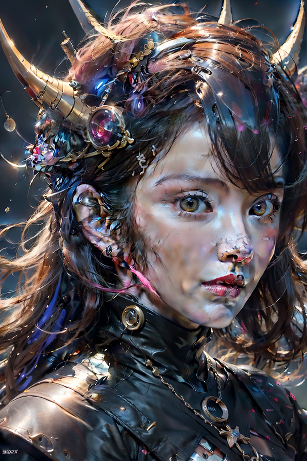 ((best quality)), ((masterpiece)), (detailed), giant mecha, horror beauty, perched on a cloud, (fantasy illustration:1.3), enchanting gaze, otherworldly charm, mystical sky, (Luis Royo:1.2), (Yoshitaka Amano:1.1), moonlit night, soft colors, (detailed cloudscape:1.3), (high-resolution:1.2)
