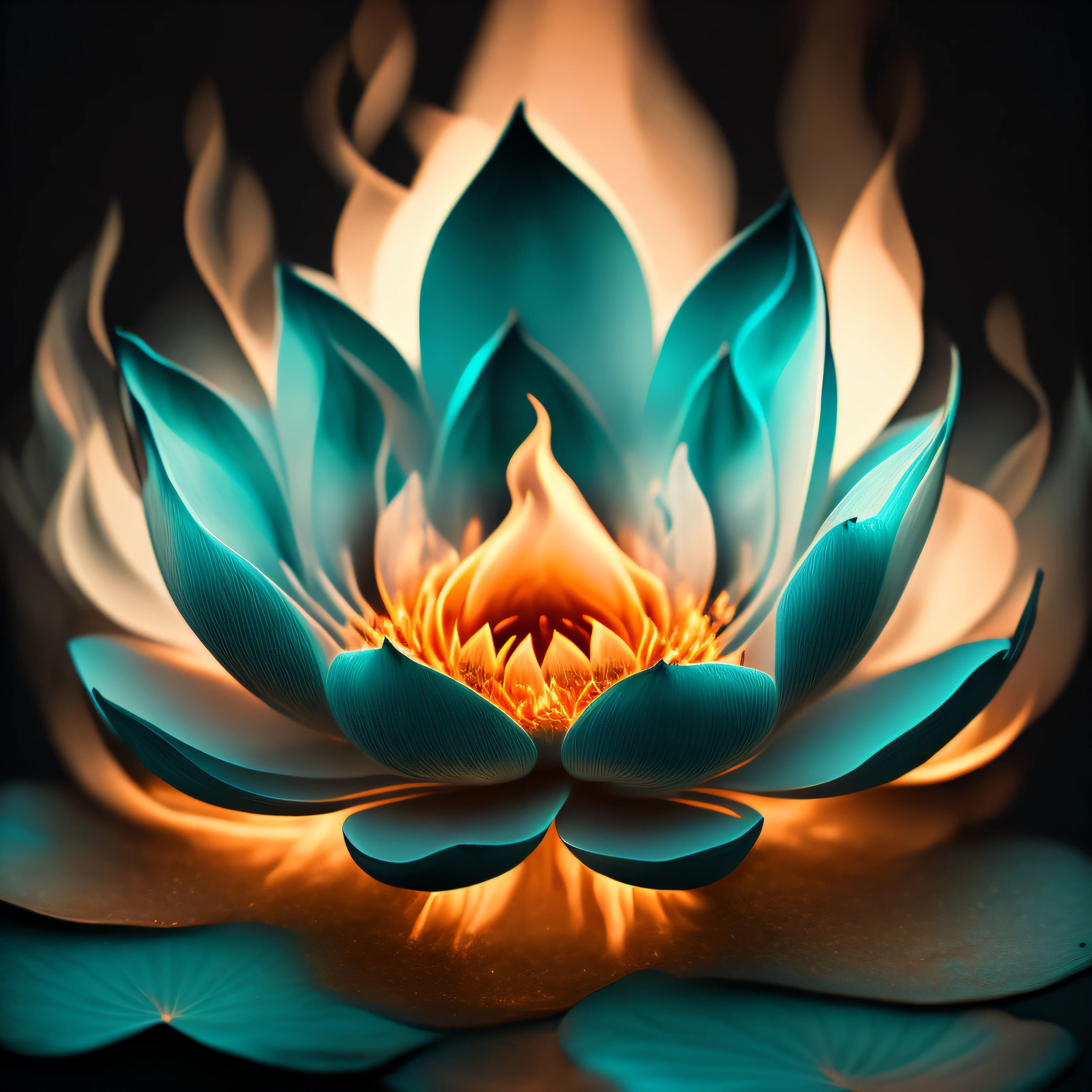 Burning flame in the shape of a cyan lotus,Petals are also flames