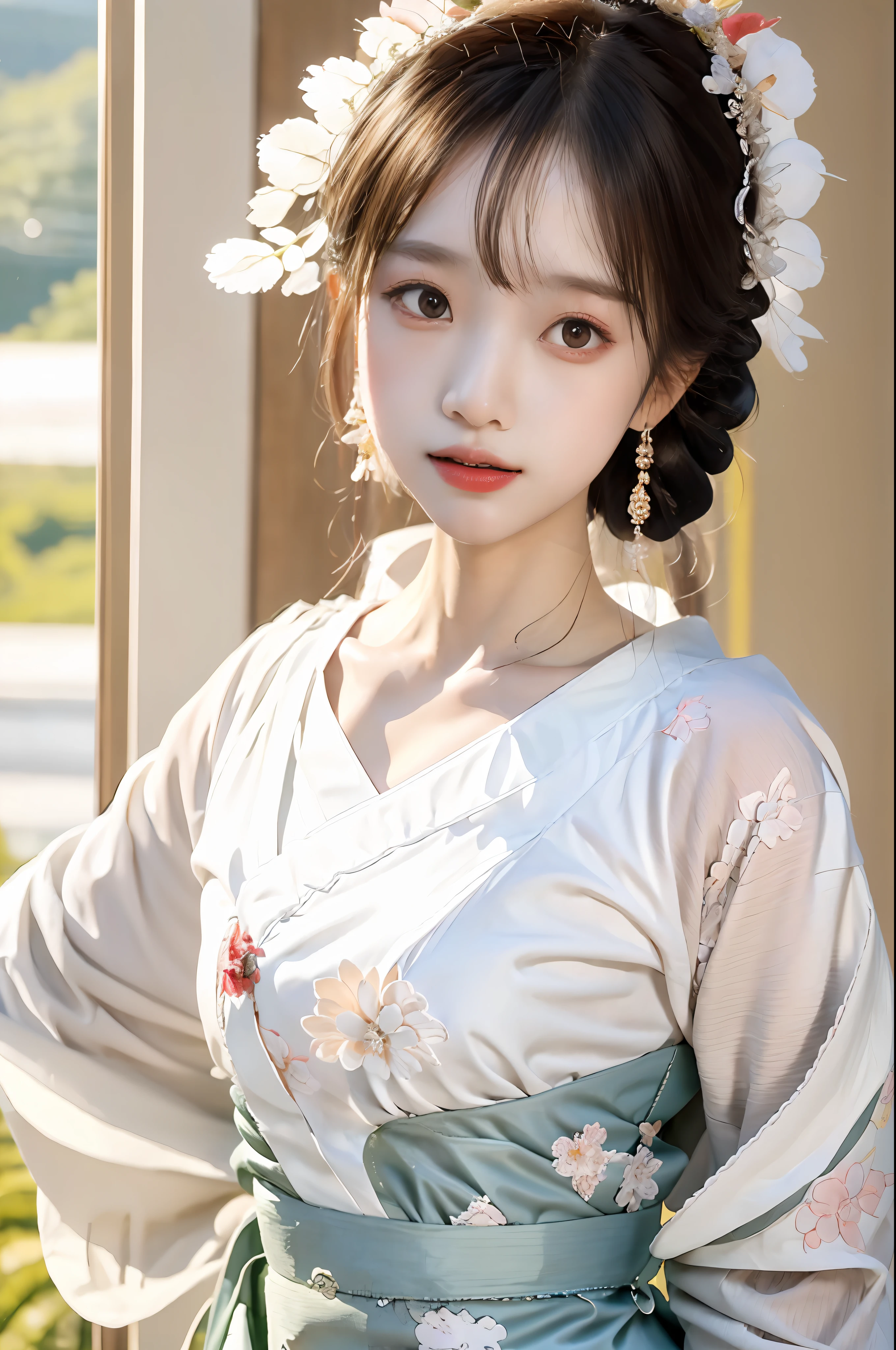 A woman in a white shirt and pants stands in front of the wall holding a newspaper, Inspired by Gaozen's portrait, Tumblr, baroque, White Hanfu, retro aesthetic, pale and coloured kimono, intricate geisha kimono, Very aesthetic!!!!!!, Hanfu, white trendy clothes, Japanese clothes, highly aesthetic, intriguing outfit, intricate hakama, sakimichan