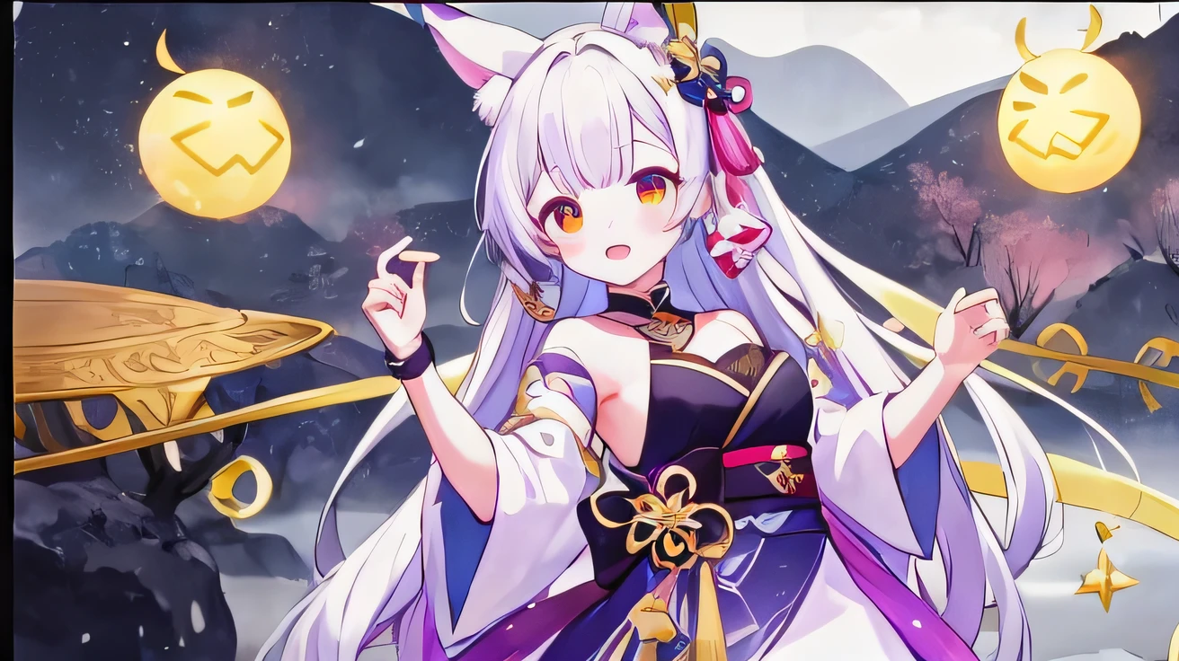Anime girl in purple dress,Pink bow and gold ring, A scene from the《azur lane》videogame, onmyoji portrait, Ayaka Genshin impact, 《azur lane》role, Keqing from Genshin Impact, azur lane style, zhongli from genshin impact, onmyoji, ayaka game genshin impact, Splash art anime Loli