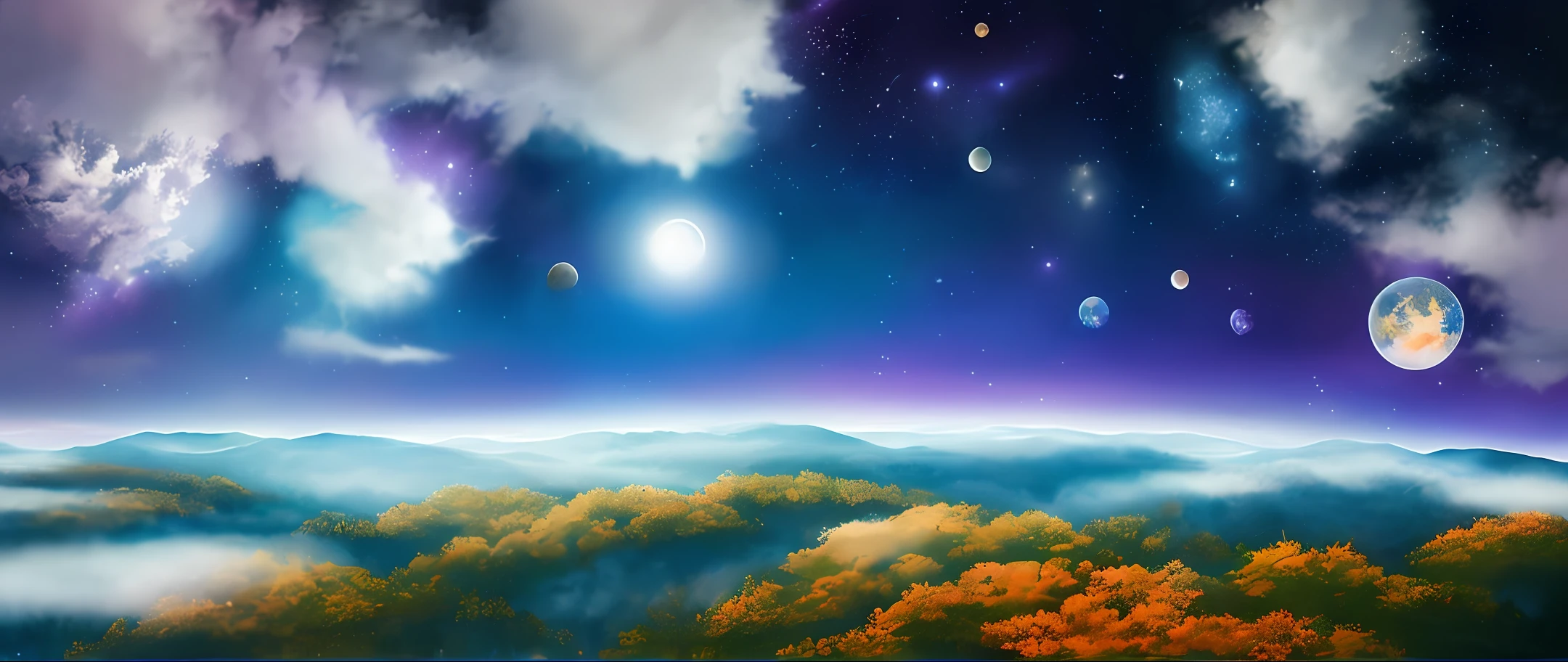 (Best quality),(masterpiece),(ultra detailed),(high detailed),(extremely detailed),Subject: Anime Sky Dreamscapes
Medium: Digital illustration or traditional painting.
Resolution: 4000x2000 pixels.
Color Palette: Soft pastel colors with a mix of vibrant hues.
Mood: Magical, ethereal, and serene.
Composition: Expansive skies with floating islands, whimsical clouds, and other dreamlike elements.
Lighting: Soft, diffused lighting with a warm, golden glow.
Style: Anime-inspired with a touch of fantasy and surrealism.
Details: Include elements such as shooting stars, colorful nebulae, fluffy clouds, and mystical creatures.
Inspiration: Anime fantasy worlds, Studio Ghibli films, surreal art, and celestial imagery.
Camera Setup: None (since it's a digital illustration).
Additional Notes: Emphasize the vastness and beauty of the sky by creating a sense of depth and space. Experiment with various cloud formations and shapes, ranging from fluffy cumulus clouds to wispy cirrus clouds. Incorporate celestial elements like moons, stars, and galaxies to enhance the dreamy atmosphere. Use soft brush strokes and blending techniques to create a seamless and ethereal look. Play with lighting effects, such as gentle rays of sunlight or glowing orbs, to add a magical touch. Consider adding whimsical creatures like flying dragons or floating jellyfish to bring a sense of wonder to the scene. Don't be afraid to let your imagination soar and create a dreamlike world that captures the essence of anime fantasy.