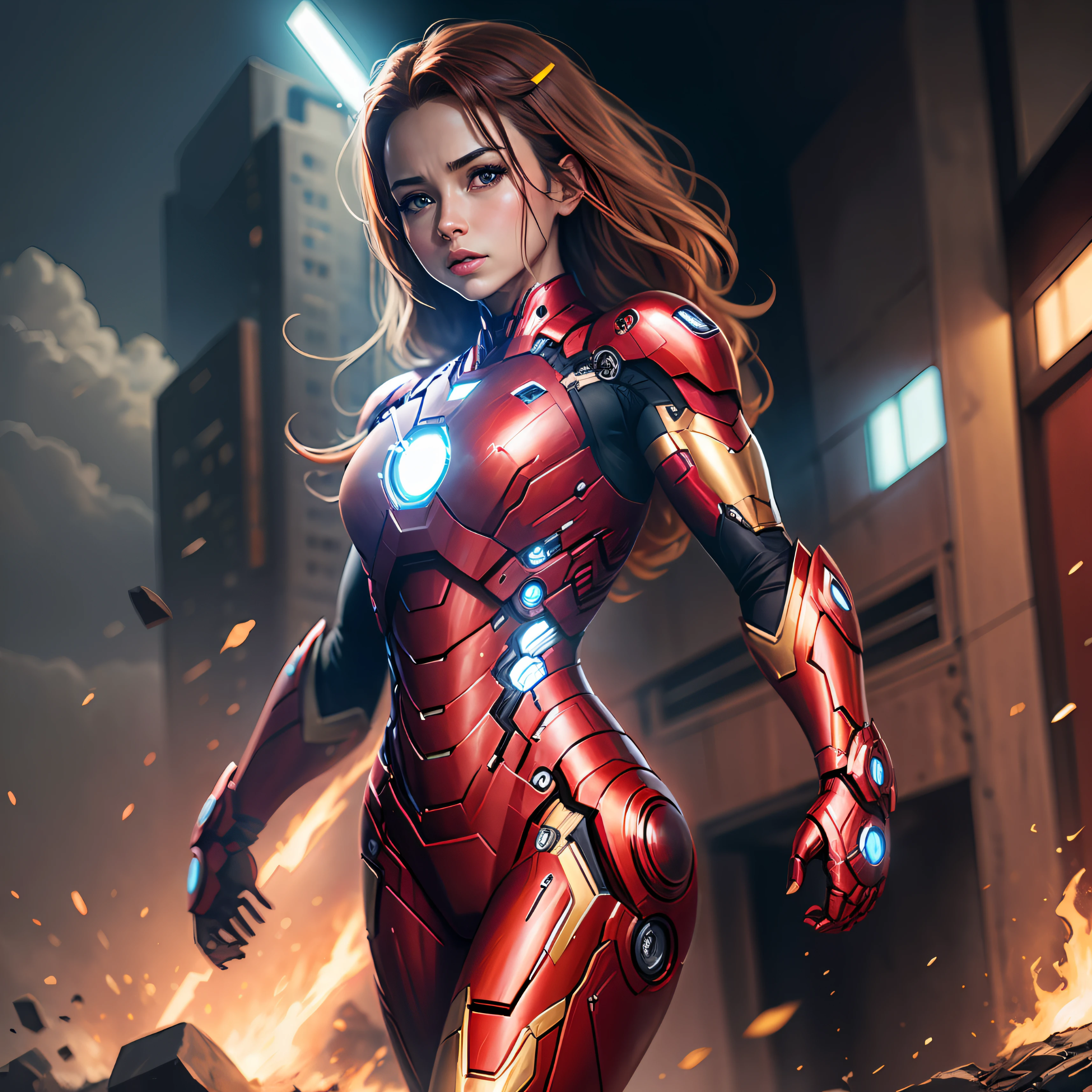 Avengers - Themed woman in red suit holding sword, wojtek fus, IG model | Art germ, inspired by Marek Okon, Extremely detailed Artgerm, author:Chen Jiesheng, trending on artstation hd, in the style artgerm, Stunning character art, epic digital art illustration, ArtStation masterpiece, emma watson as iron man