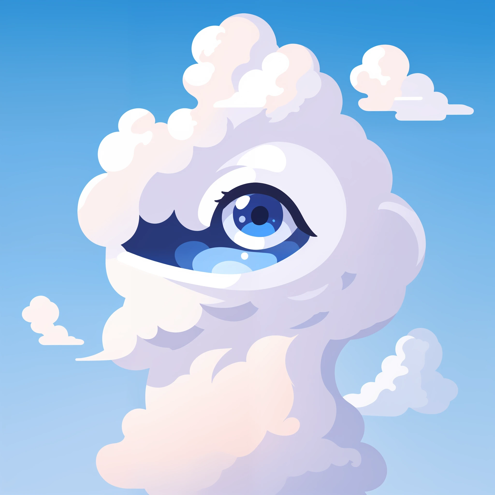 Blue-white cloud logo, There was a little pink sheen, Above is an eye