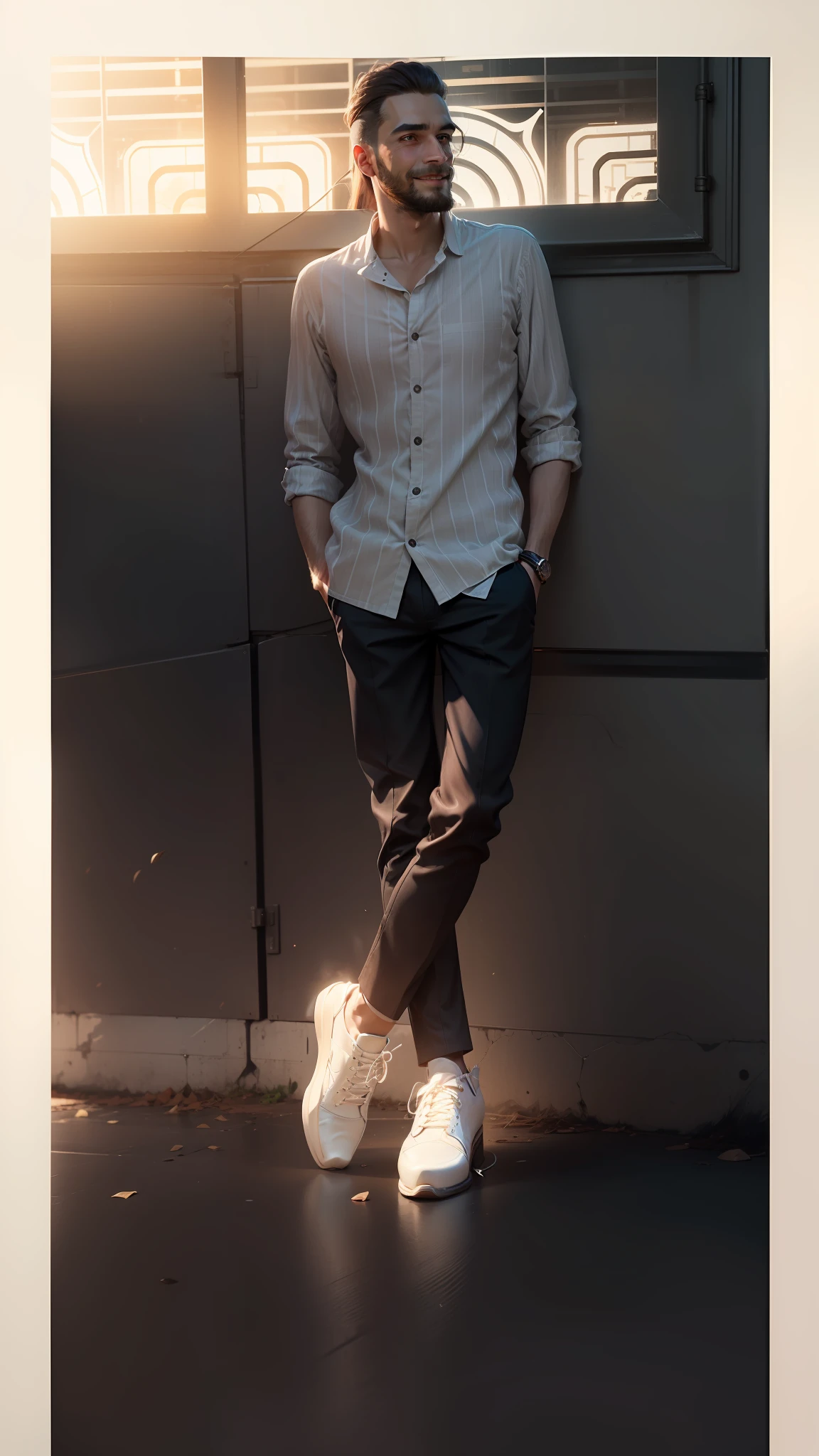 Realisic face , real face , smile, change cinematic background, change cloths, stylish long hair, stylish small beard , don't change face, origenal face,