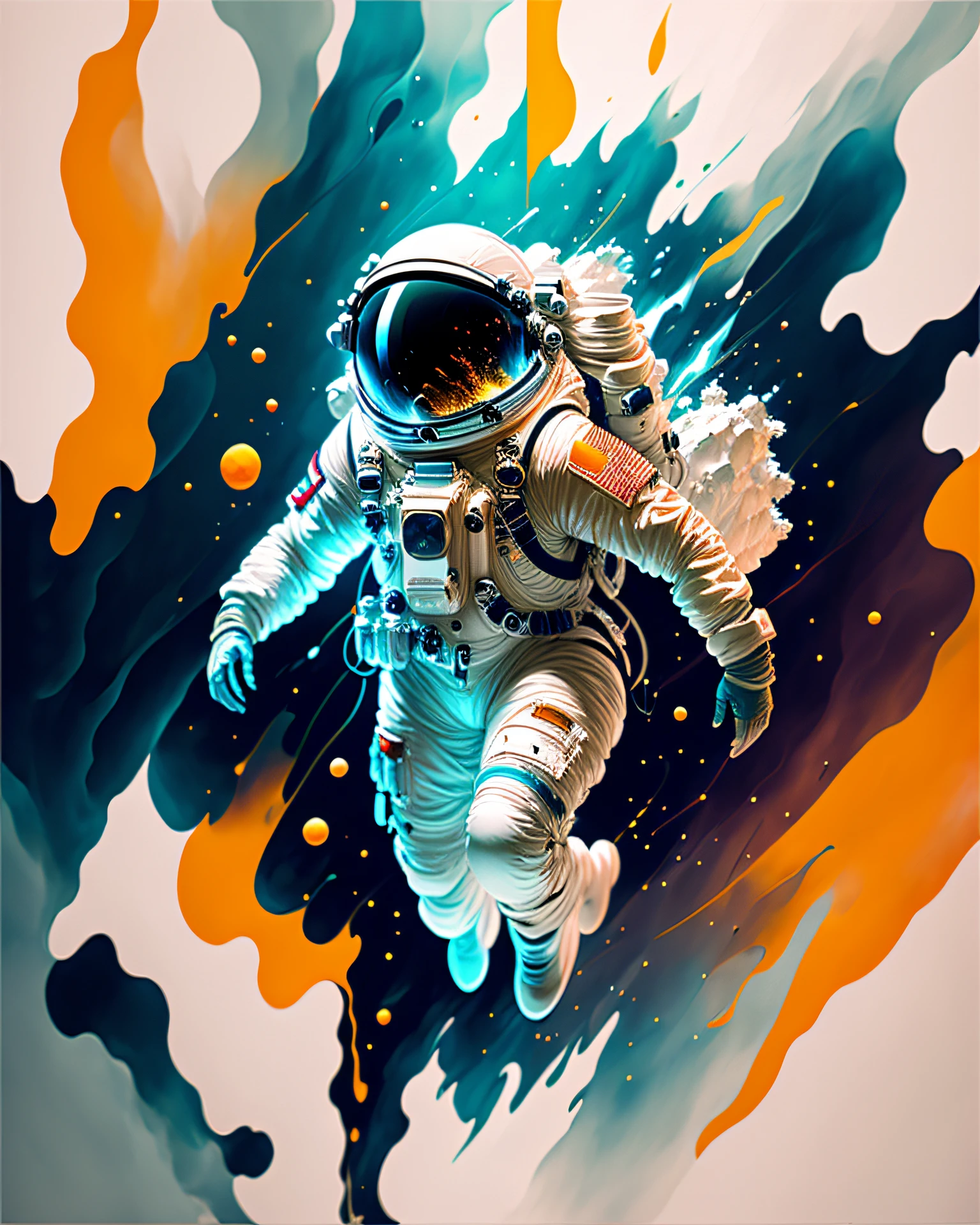 astronaut, climbing the asteroid, character render, ultra high quality model, ethereal background, abstract beauty, explosive volumetric, oil painting, heavy strokes, paint dripping