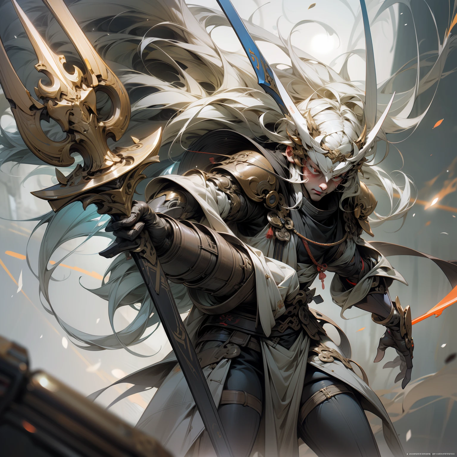 (Ultra detailed CG Unity 8k Ultra HD wallpaper,)Super high quality,(Modern technology/The style of futuristic technology),Lü Bu is a three-dimensional and gorgeous hero,With the halberd of the apocalypse,(It's like high-tech from the future。)