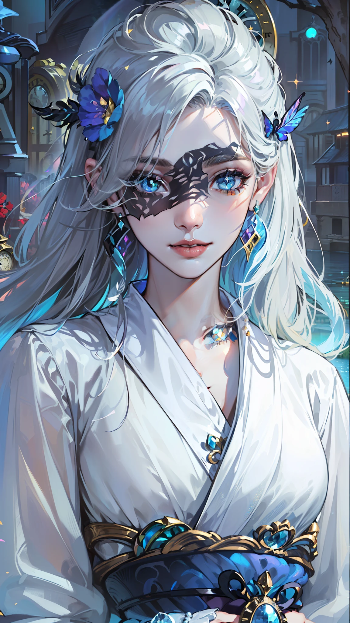 1girl, ((cinematic light)), colorful, hyper detail, dramatic light, intricate details, best quality, (extremely detailed CG unity 8k wallpaper, masterpiece, best quality, ultra-detailed, best shadow), (detailed background:1.4), (beautiful detailed face, beautiful detailed eyes), High contrast, (best illumination, an extremely delicate and beautiful),(girl:1.5), cowboy shot, masterpiece, (((best quality))) (((PERFECT QUALITY))), (((highly detail eyes))), (((highly detail))), (((((perfect eyes))))), (((((((beautiful eyes))))))), both eyes are the same, smooth, (((((perfect face))))), ((((extremely detailed 8K)))), high resolution, ultra quality, glare, Iridescent, Global illumination, real hair movement, realistic light, realistic shadow, perfect quality, detailed shadow and light, pixar, ((FANTASY)), ((MAGIC)), 3D, ((HIPER quality)), (((2K, 3K, 5K, 6K, 7K, 8K,))), ((detailed, good quality))
(((cute and delicate girl SITTING ON THE BRIDGE)))), ((light orange hair))), ((long hair)), ((kawaii)), ((((cute eyes)))) , ((kawaii eyes))
((((Princess)))), (((Princess crown))),
((((Long detailed glitter RAINBOW COLORFULL feather crystal princess dress)))), ((((((LONG BIG RAINBOW COLORFULL chic princess dress))))))
((shiny crystal shoes)), ((gold accessories, gold earrings, flower accessories, pearl accessories)),((happy expression)),
((SHINES, SPARKLES)), GOLD, ((sparkles)), ((shiny butterflies flying)), (feathers)
LAKE, BRIDGE, (((((CLOCK))))), MIRROR WATER, (((((FLOWERS IN THE LAKE))))), FOUNTAIN, (((LIGHTS SHINING IN THE LAKE))), BUSHES, NATURE
(((WOOD, BLUE CRYSTALS ON WOOD, PEARLS ON WOOD))), (((blue crystals))), ((((MAGIC LIBRARY)))), (((FOREST)))
(((((magical ancient place)))))