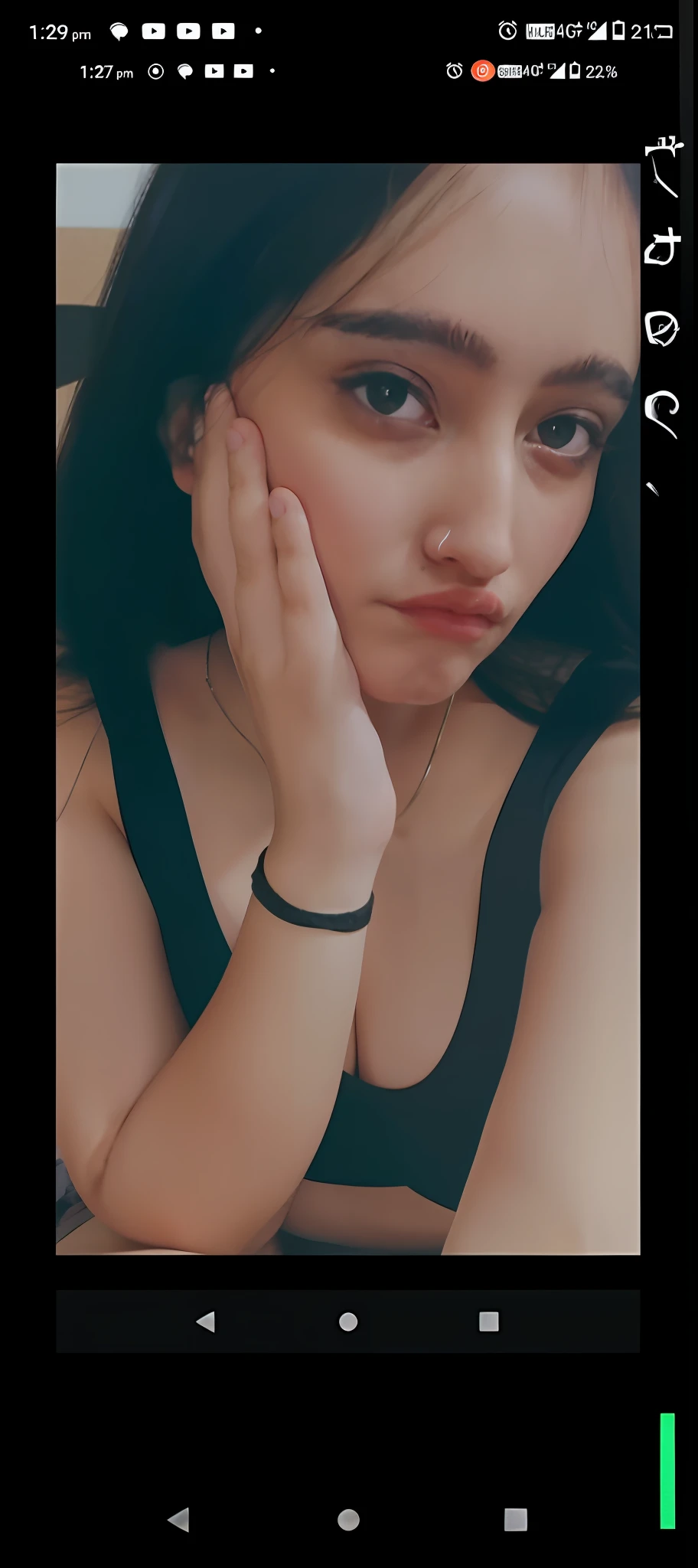 a close up of a woman with a wrist on her wrist, 18 years old, 1 6 years old, very very low quality picture, hand on her chin, low quality photograph, pouty face, she has a cute face, very very low quality, with a sad expression, 19-year-old girl, pouting, low quality grainy
