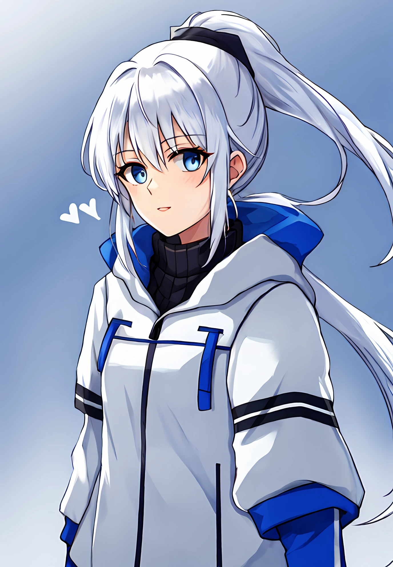 high and cold，White hair，High ponytail，eBlue eyes