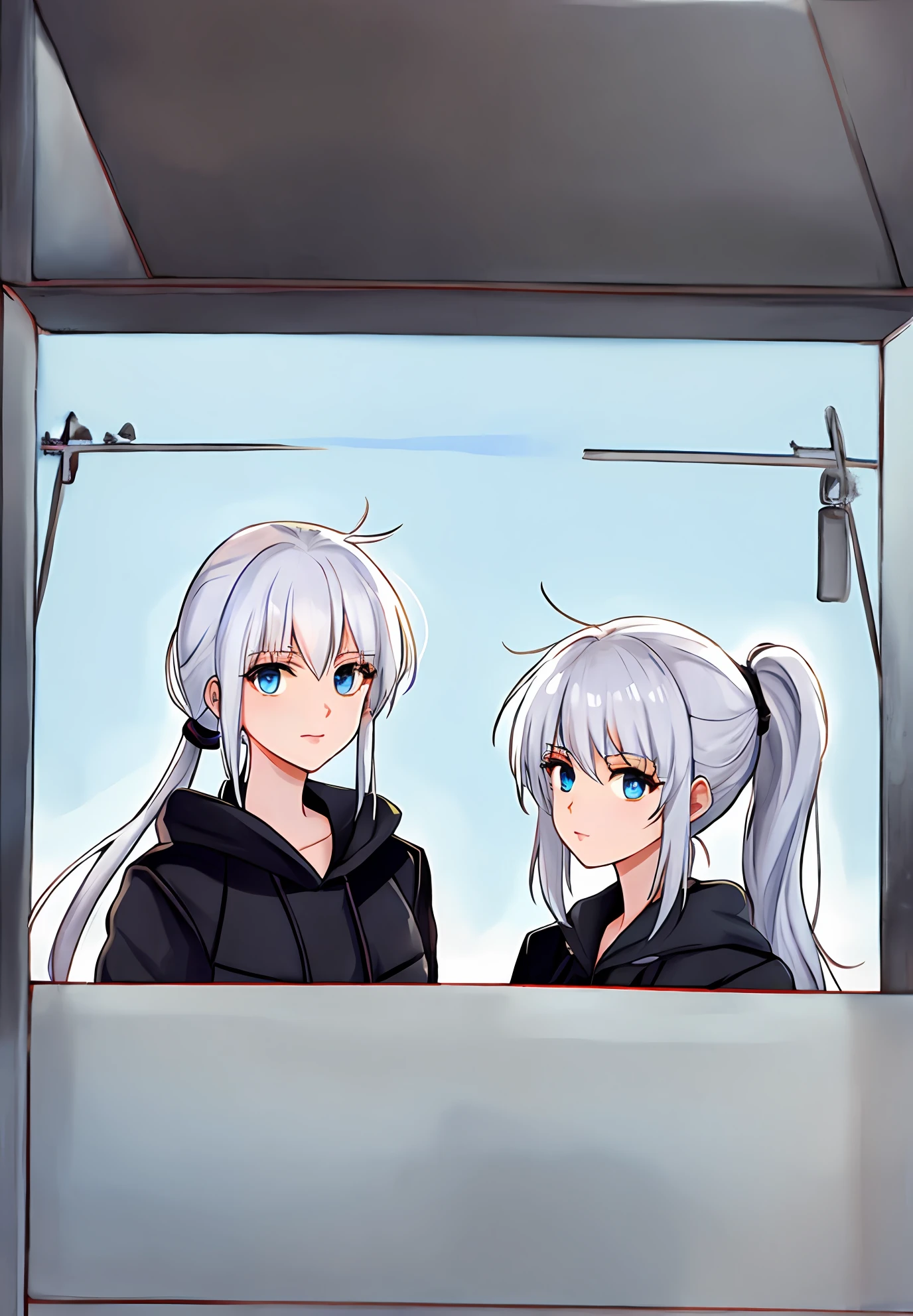 high and cold,White hair,High ponytail,eBlue eyes