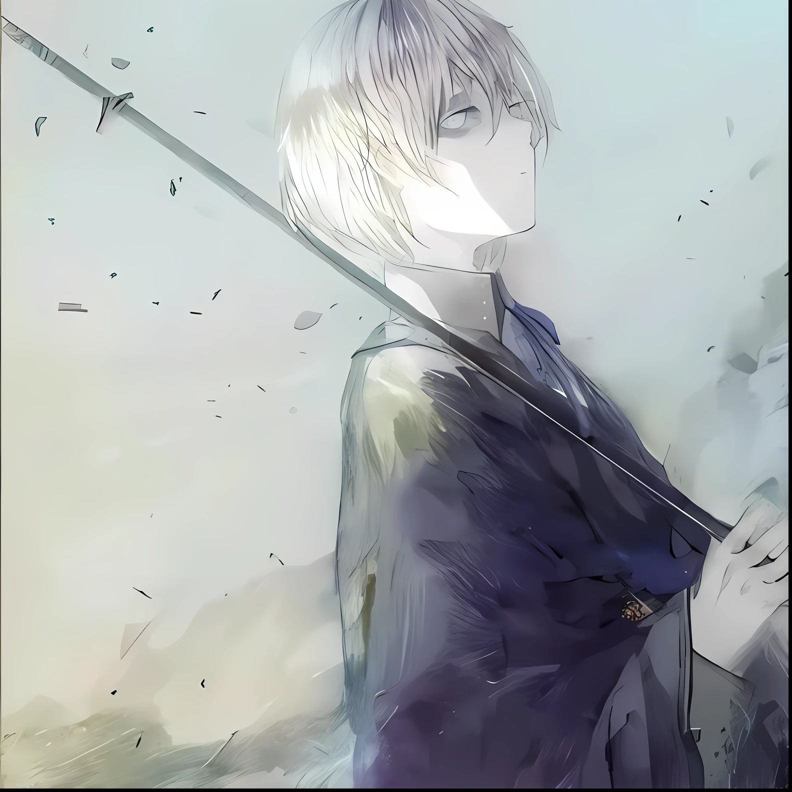 Anime characters with sword in hand and birds in the background, natsume yuujinchou, okita sougo, zerochan art, Tall anime guy with blue eyes, hijikata toushirou of gintama, anime wallaper, made with anime painter studio, from kenshin, zerochan, shigenori soejima illustration