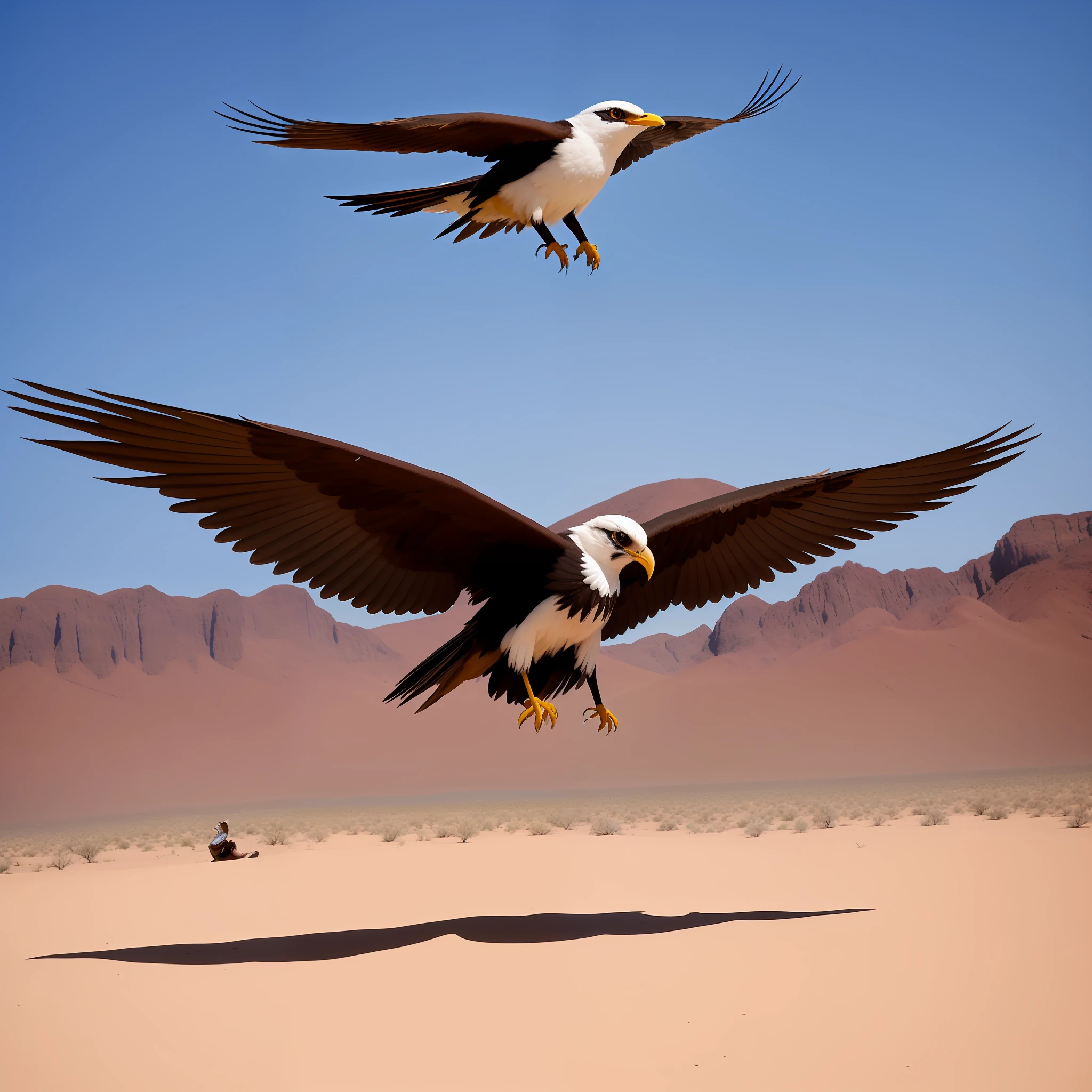 The huge thunderbird of the desert suddenly fluttered its wings，Pounce on a teenager