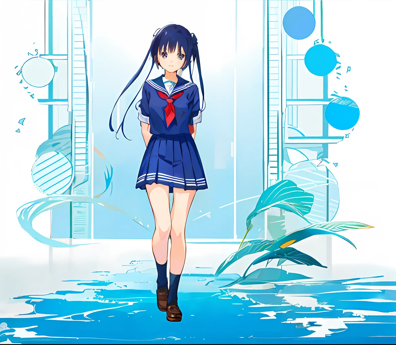 girl wearing school uniform、Anime style、Illustration style、kawaii
