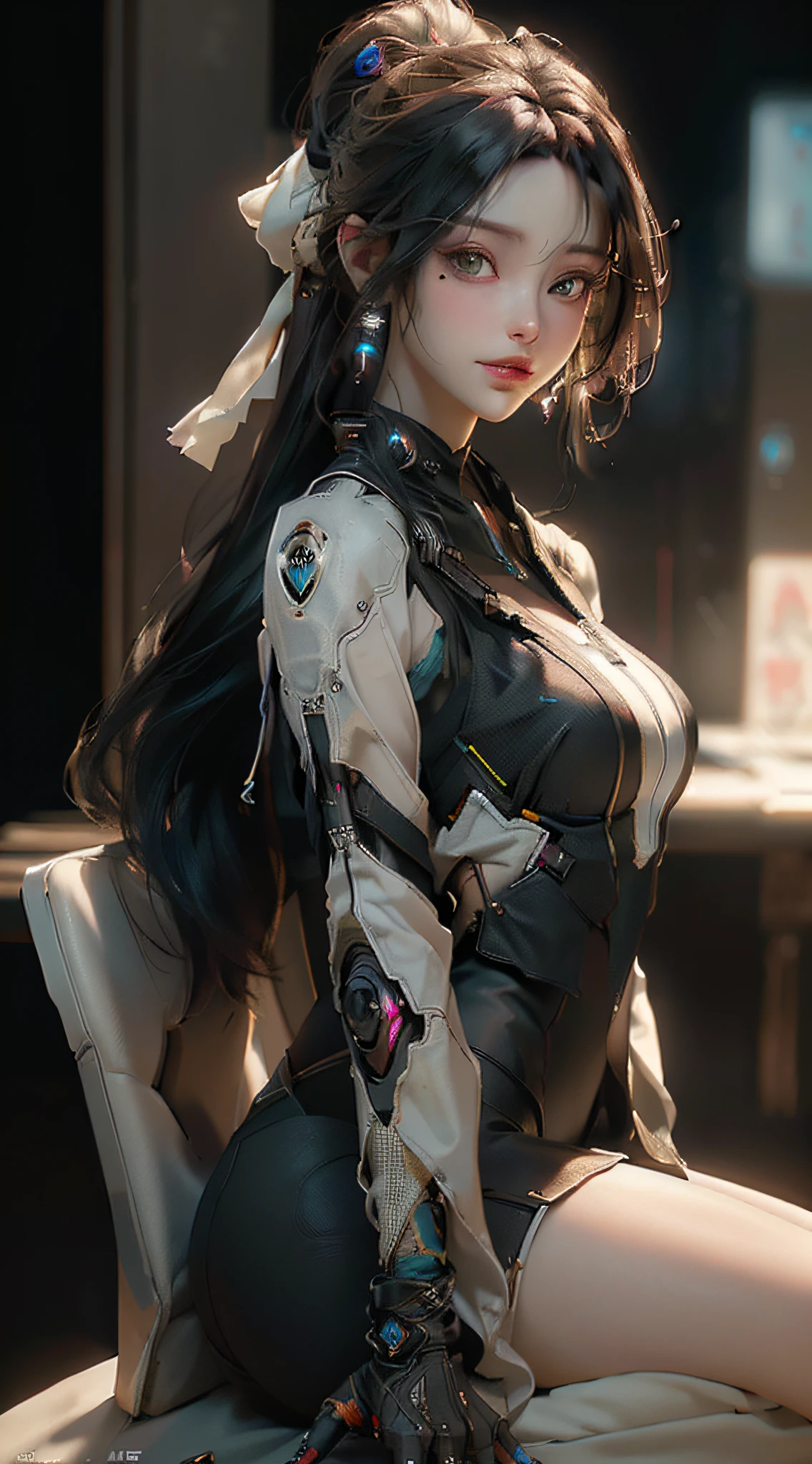 ((Best quality)), ((masterpiece)), (detailed:1.4), 3D, an image of a beautiful cyberpunk female,HDR (High Dynamic Range),Ray Tracing,NVIDIA RTX,Super-Resolution,Unreal 5,Subsurface scattering,PBR Texturing,Post-processing,Anisotropic Filtering,Depth-of-field,Maximum clarity and sharpness,Multi-layered textures,Albedo and Specular maps,Surface shading,Accurate simulation of light-material interaction,Perfect proportions,Octane Render,Two-tone lighting,Wide aperture,Low ISO,White balance,Rule of thirds,8K RAW,