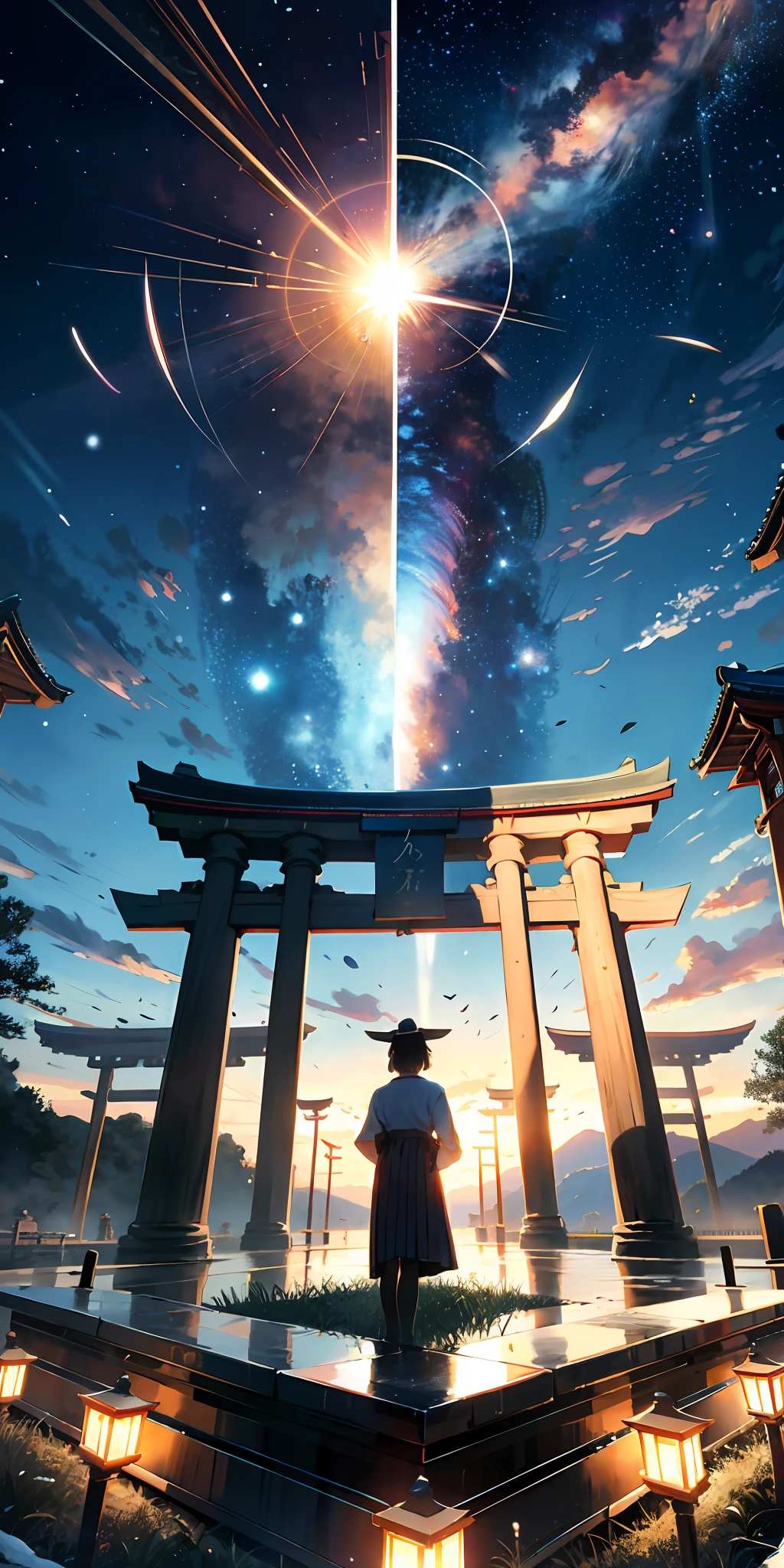 Outrageous resolution、hight resolution、(​masterpiece:1.4)、ultra-detailliert、wide angles、natta、Shrine of Japan、torii gate、sacredness、torii gate、spaces、God of the Sky