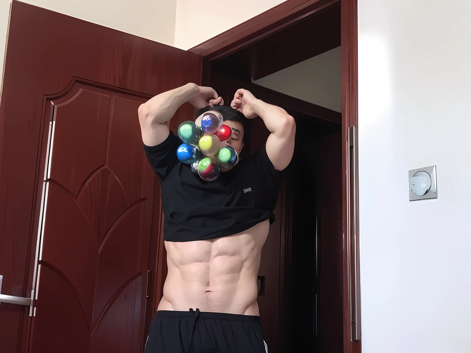 There was a man holding a bottle of water, with abs, [ adamantly defined abs ]!!, [ rigidly defined abs ]!!, belly button showing, 6 packs, six pack, fit pic, 6 pack ab, six pack, six-pack, crop shirt and strong abs, glass ball at the waist, Abs, sweaty abs
