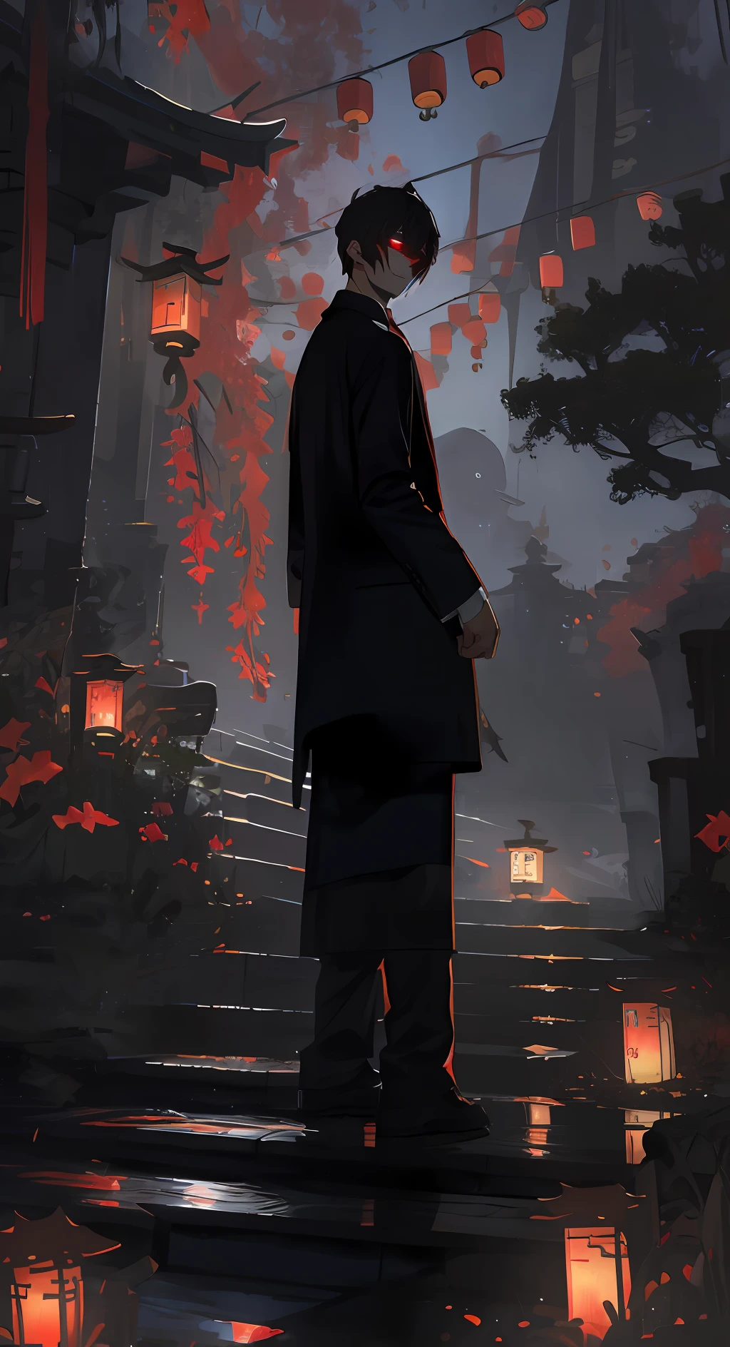 Handsome face、Glowing red eyes、