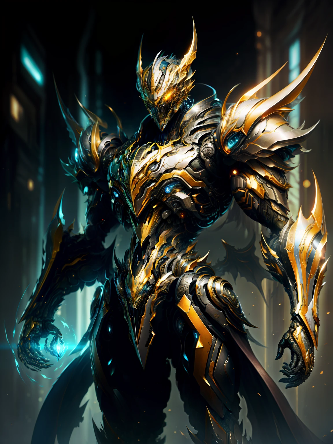 (masterpiece:1.2), best quality, high resolution, unity 8k wallpaper, (illustration:1.0), nice details,The is very detailed,Perfect lighting,VerydetailedCG,glowing light eyes,Mech,armor,full_armor,warframe,Lab Room,drak,banya, Dragon wings,eBlue eyes, Global Ray Tracing,dark_light, looking at viewert, 独奏, ssee-through,