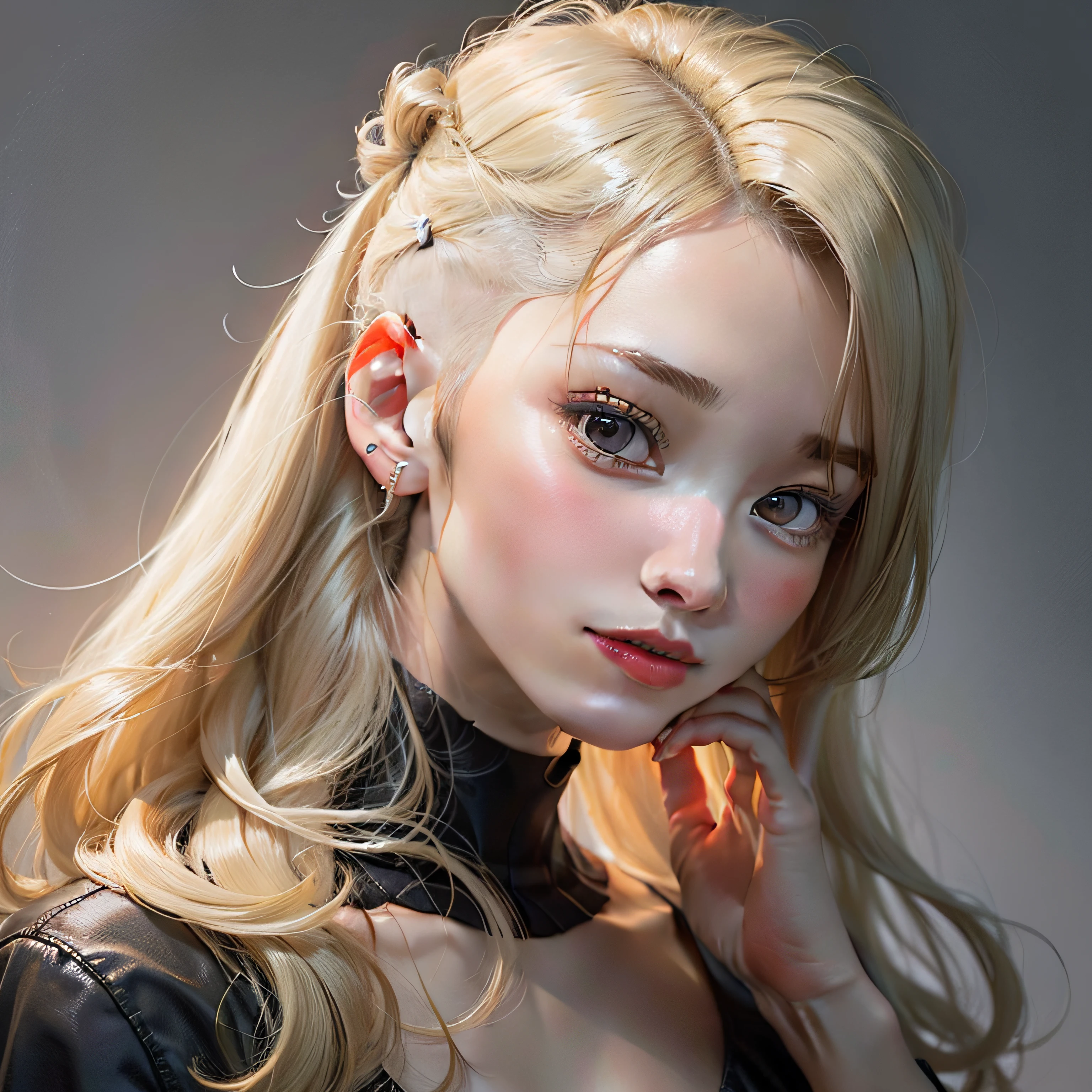 a 20 yo woman, blonde, (hi-top fade:1.3), dark theme, soothing tones, muted colors, high contrast, (natural skin texture, hyperrealism, soft light, sharp)