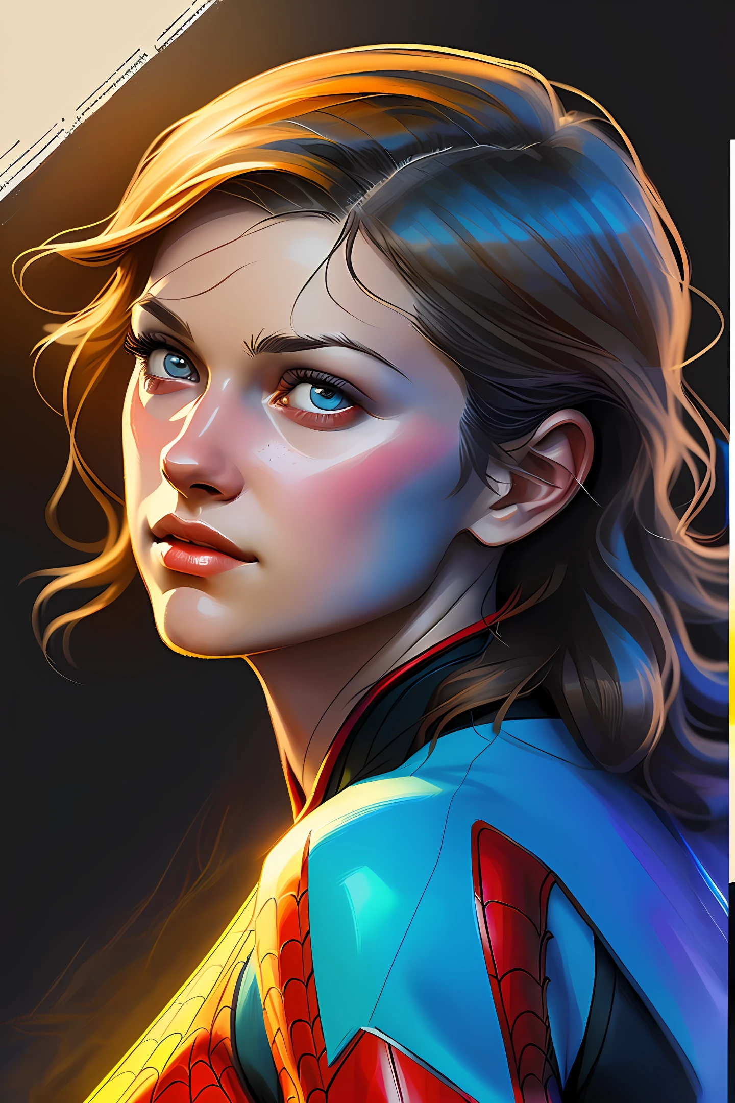 (Award Winning Digital Artwork:1.3) of (Sketch:1.3),(Energetic:1.3) Spidey, EmmaRob,CGSociety,ArtStation,(Saturated:1.3),(close portrait:1.3),(Feminine:1.4),(beautiful:1.4),(attractive:1.3),handsome,calendar pose,perfectly detailed eyes,studio lighting,thematic background