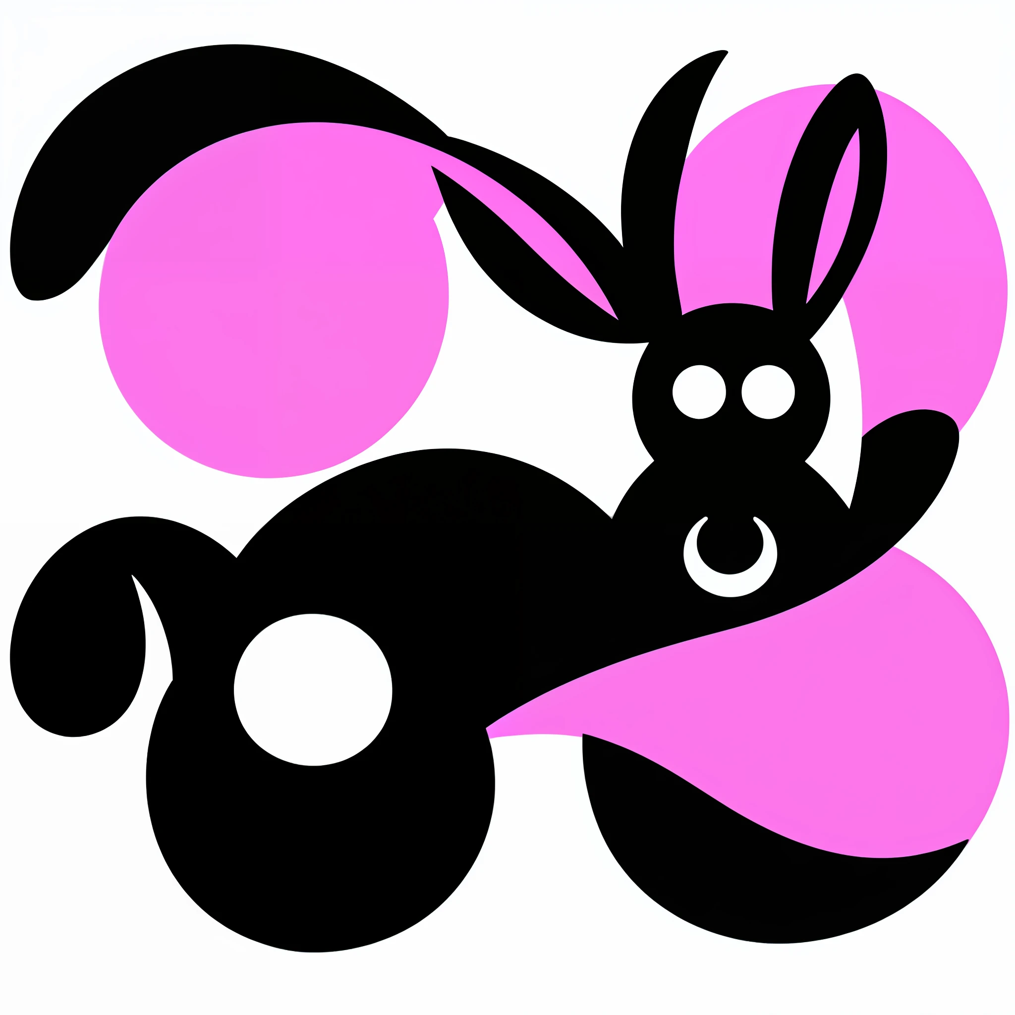 Logo design - A cute black rabbit with bulging eyes, surrounded by fluffy white clouds with a pink hue.