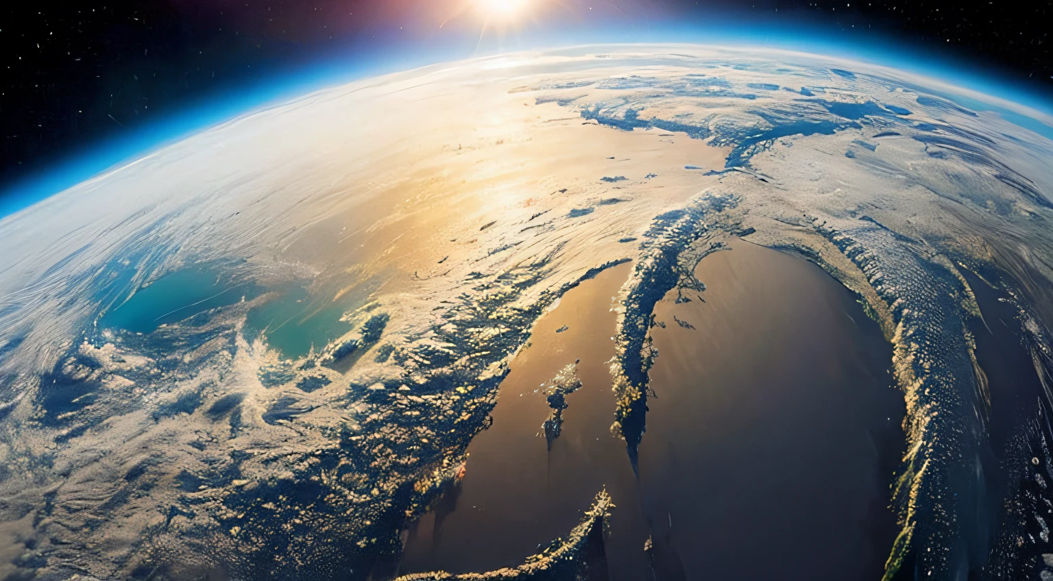 (最好质量、high picture quality)、early evening、Round Earth seen from space、stratosphere、Sunlight covers the surroundings、comets