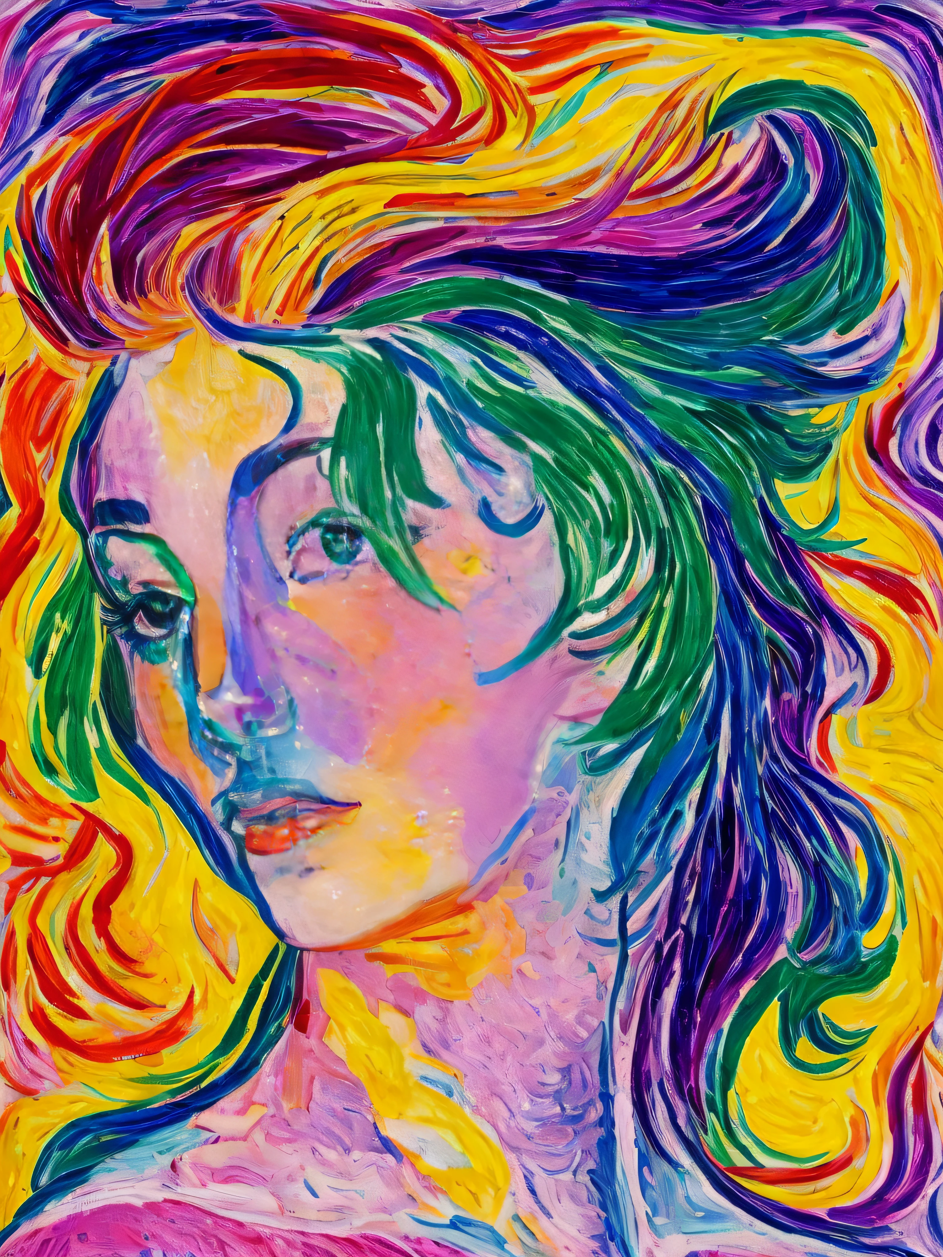 unicorn, Lisa Frank style, By Cuno Amiet, UHD --ar 4:5 --style raw, streaked hair, Abstract, Close-up, Fauvism, award winning