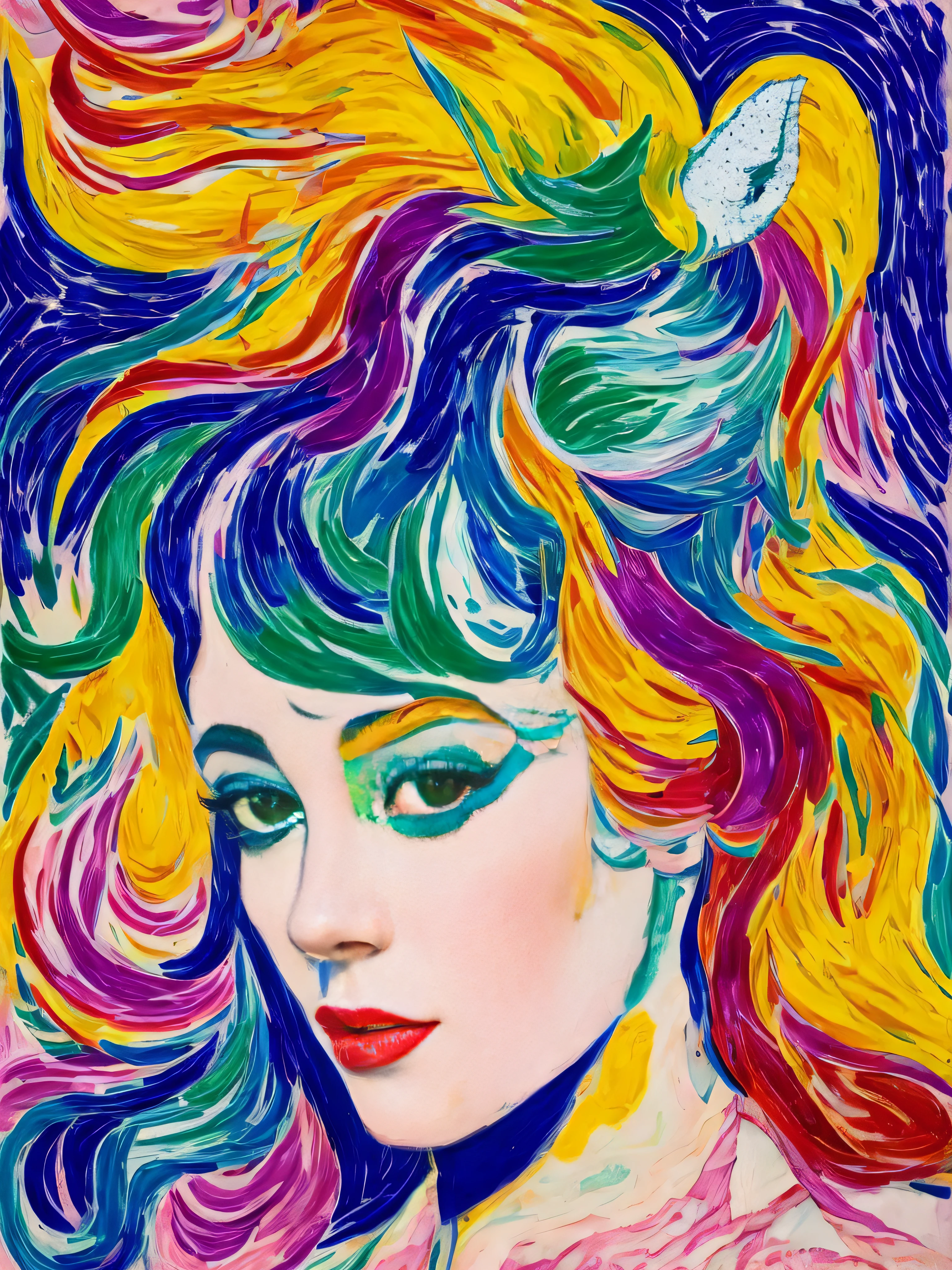 unicorn, Lisa Frank style, By Cuno Amiet, UHD --ar 4:5 --style raw, streaked hair, Abstract, Close-up, Fauvism, award winning