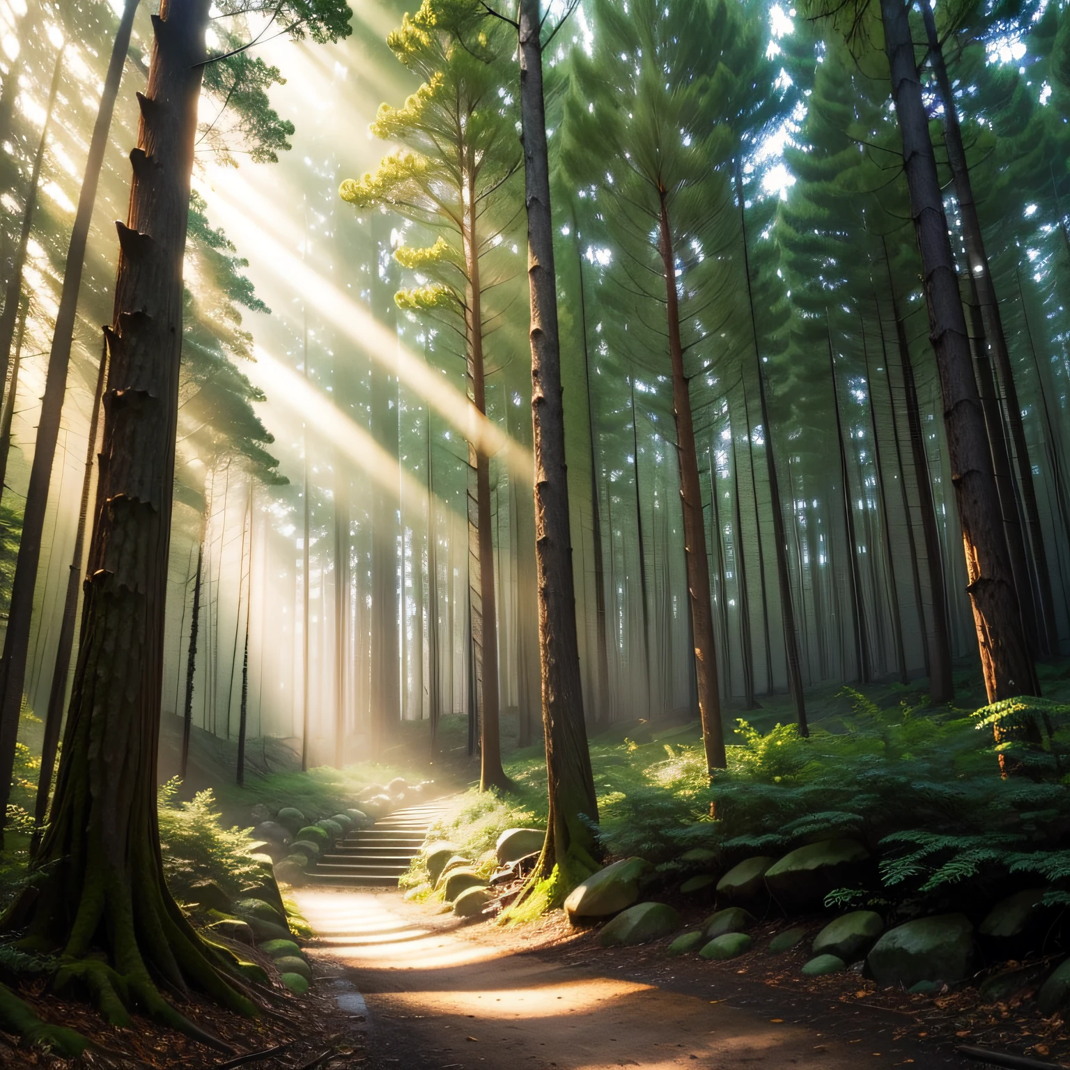 in woods、A ray of light、mystical、hight resolution、 Primary forest、