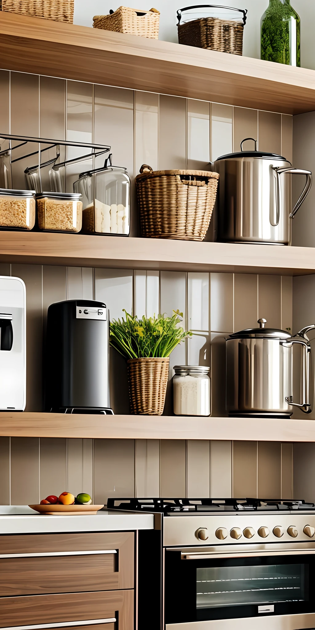 Interior design, kitchen, shelves