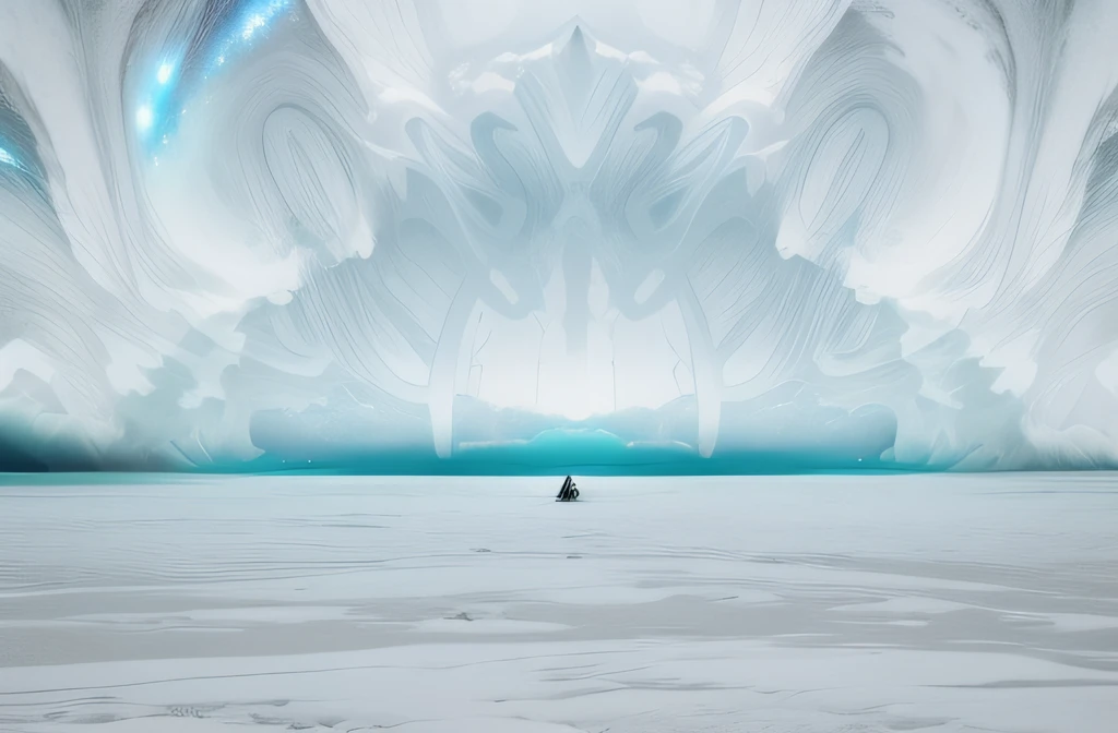 dentro de uma caverna de gelo em frente a uma aurora boreal --auto