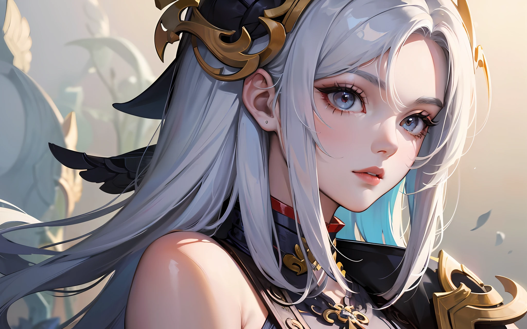 close-up of a woman with white hair and white mask,Belle peinture de personnage,Guviz,Guviz-style artwork,white-haired god,Yang J,Epic and beautiful character art,Stunning character art,FAN Qi,Wu Zhun Shifan,Guvitz at the Pixiv Art Station,The kinky is exposed