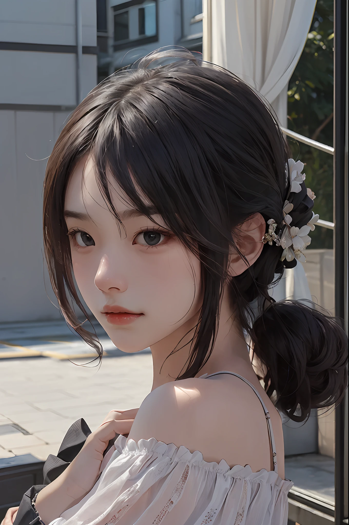 top-quality、masterpiece、超A high resolution、(Photorealsitic:1.4)、1girl in、shoulder、enticing、looking in camera、((shorth hair))