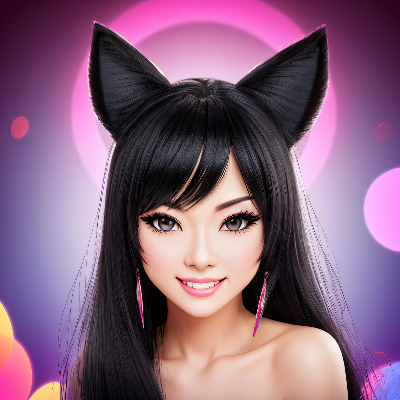 black hair, hair bobbles, wince, longeyelashes, solid circle eyes, fake animal ears, light smile, ear blush, fang, Surrealism, drop shadow, anaglyph, stereogram, tachi-e, pov, atmospheric perspective, 8k, super detail, ccurate, best quality --auto