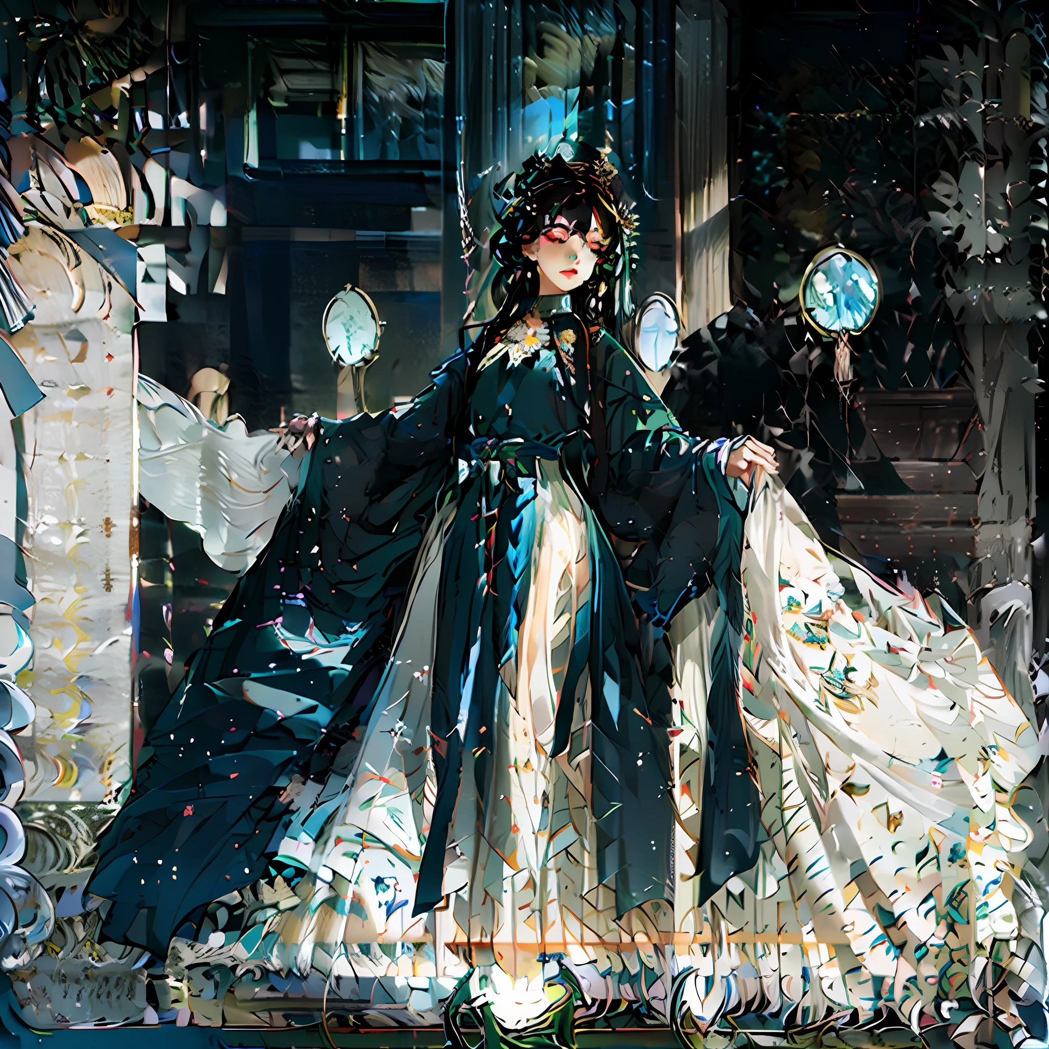 Masterpiece,high qulity,quadratic element,Kizi,eye closeds,little mouth,Tie-ball heads,adolable,White tutu,Black color hair,big breasts beautiful,is dancing,be on stage,There was an audience in the audience,byself,The stage lights hit her,high school senior,Beautiful,𝓡𝓸𝓶𝓪𝓷𝓽𝓲𝓬,Reveal the entire stage