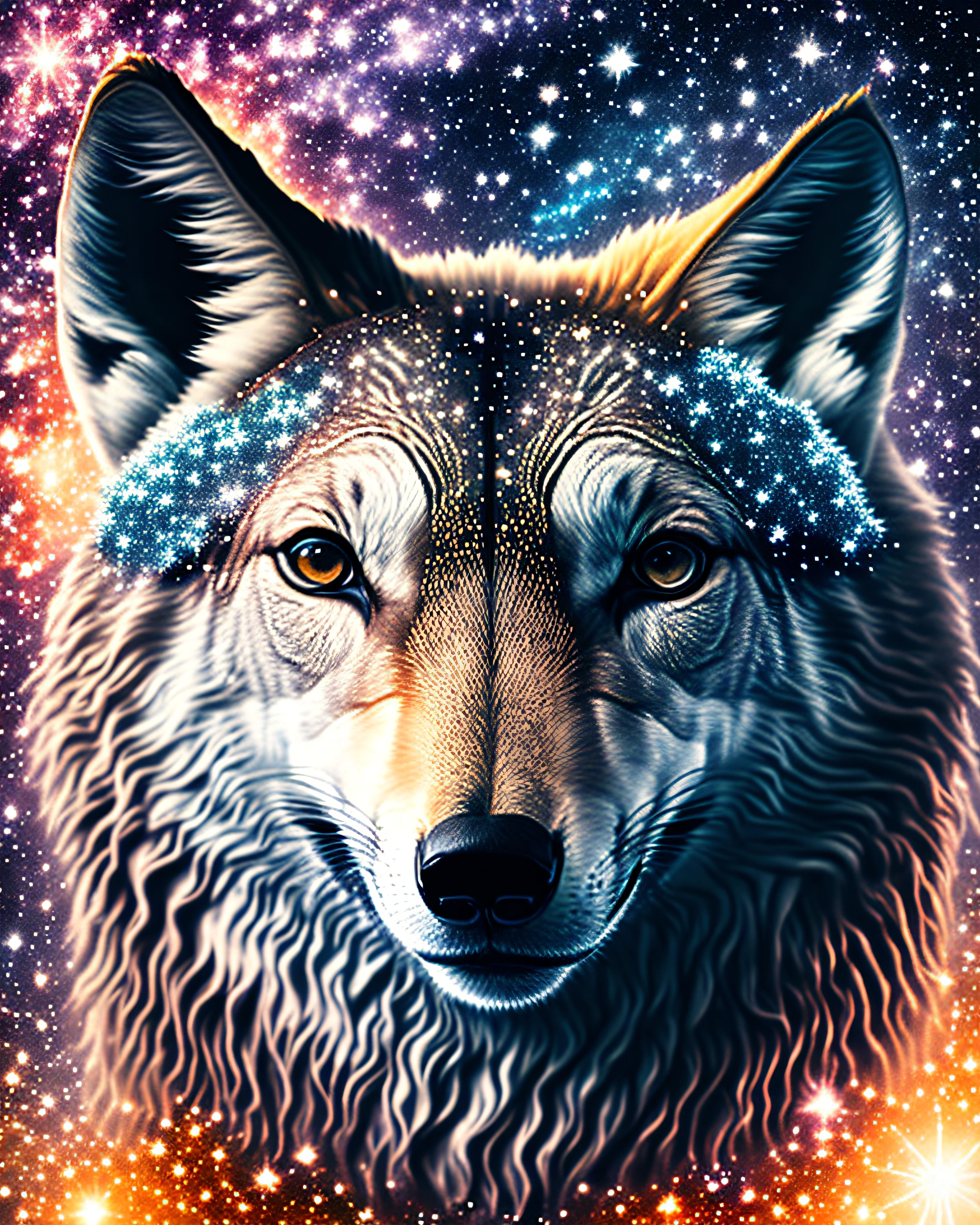 visage de loup dans l'espace, stars, nebula, univers