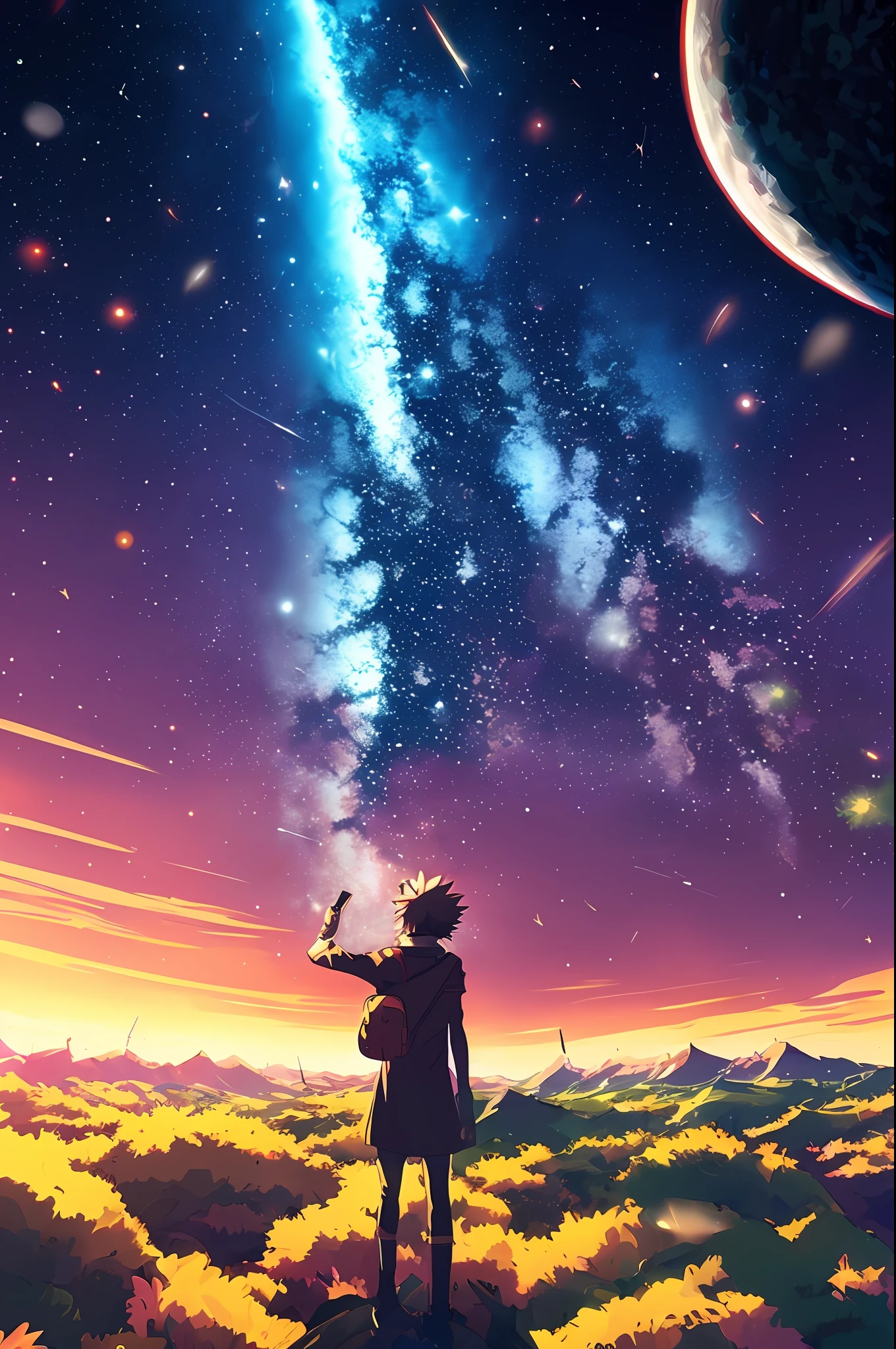 (zoomout:1.1),(meteor shower:1.2),(comets:1.1),4K,style of anime,starrysky