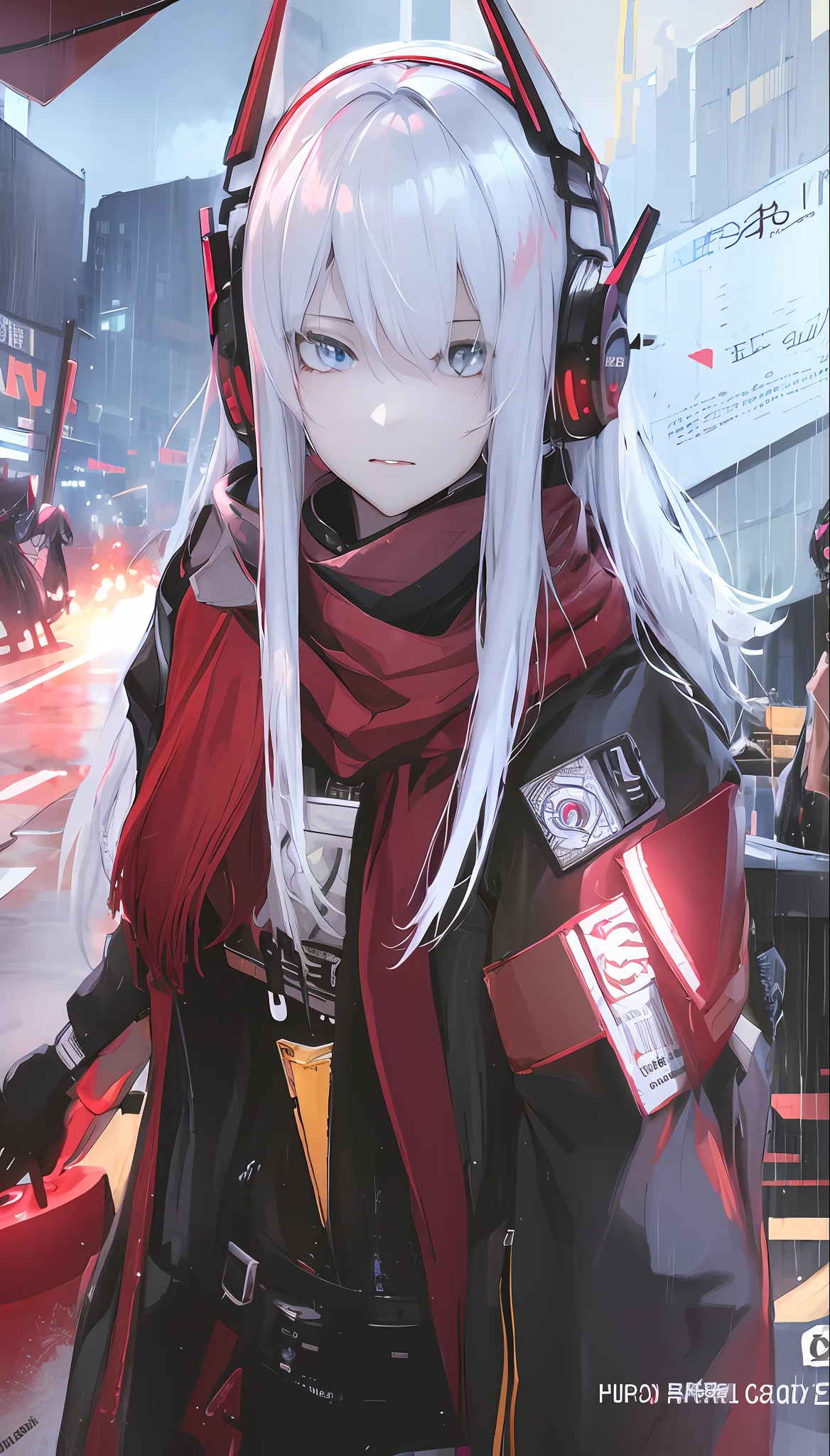 Anime girl standing in the rain with headphones and scarf, cyberpunk anime girl in hoodie, Digital cyberpunk anime art, Best anime 4k konachan wallpaper, style of anime4 K, cyberpunk anime girl, digitl cyberpunk - anime art, female cyberpunk anime girl, Anime wallpaper 4K, Anime wallpaper 4 k, Anime art wallpaper 4k, Anime art wallpaper 4 K