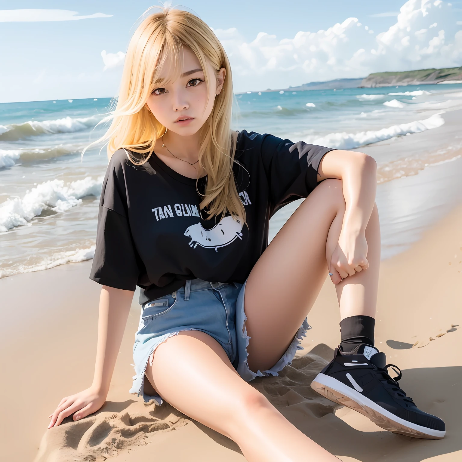 sandbeach，teens girl，Yellow hair，nakeness，人物