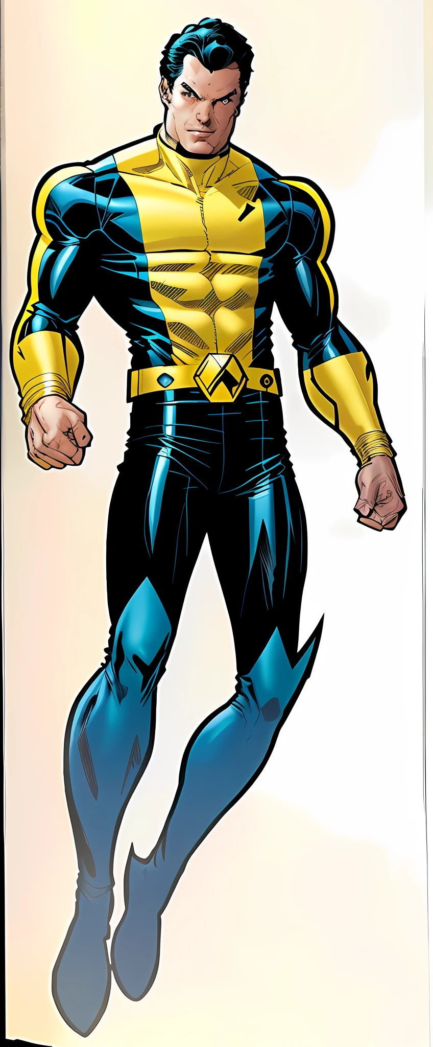 a close up of a man in a yellow and black costume, yellow x-man costume, x-man costume, x man costume, ethan van sciver, phil jimenez, comic book character, full portrait of electromancer, jason fabok. greg staples, fullbody view, full body view, full body portrait of jean grey, blue and yellow spiderman