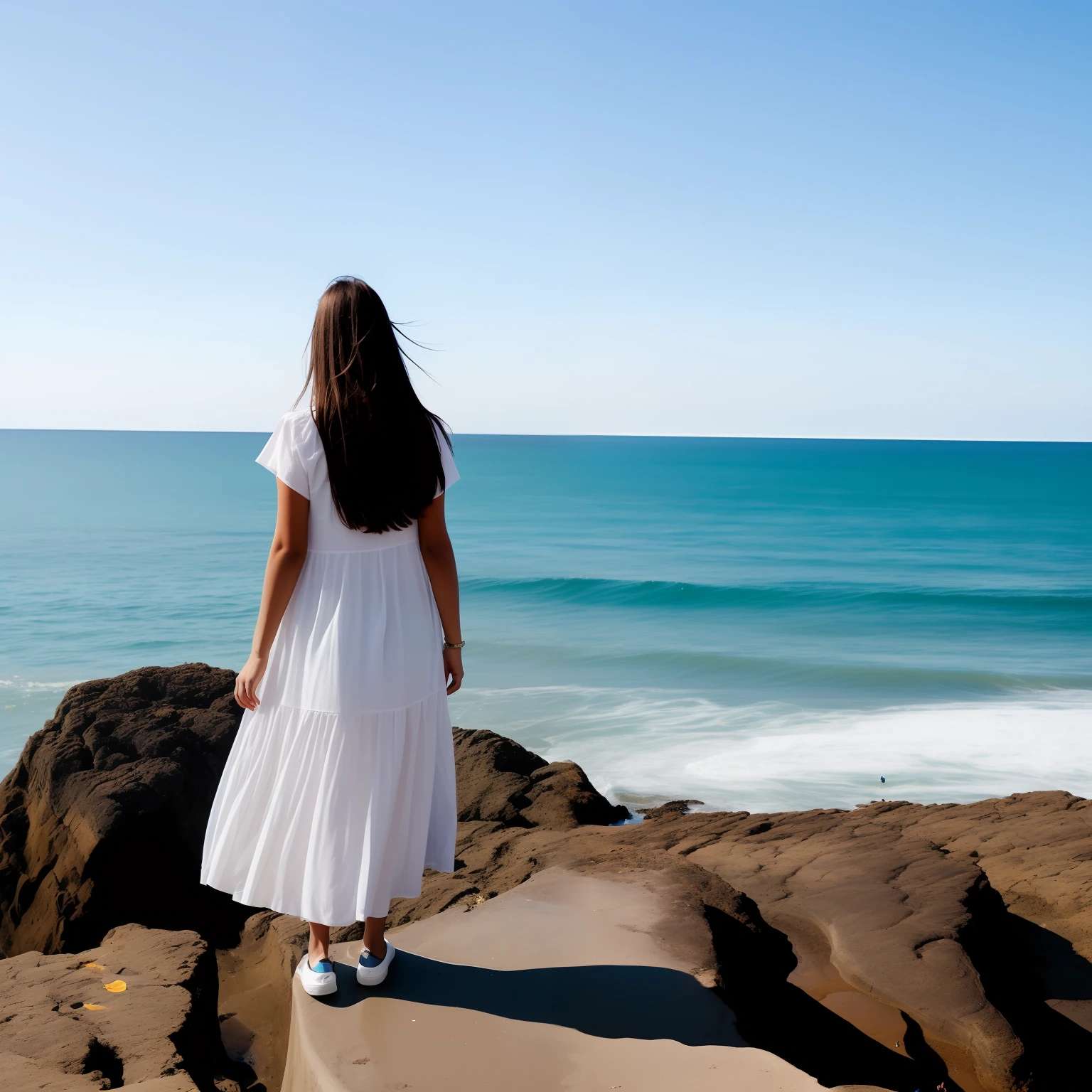 A girl standing by the sea