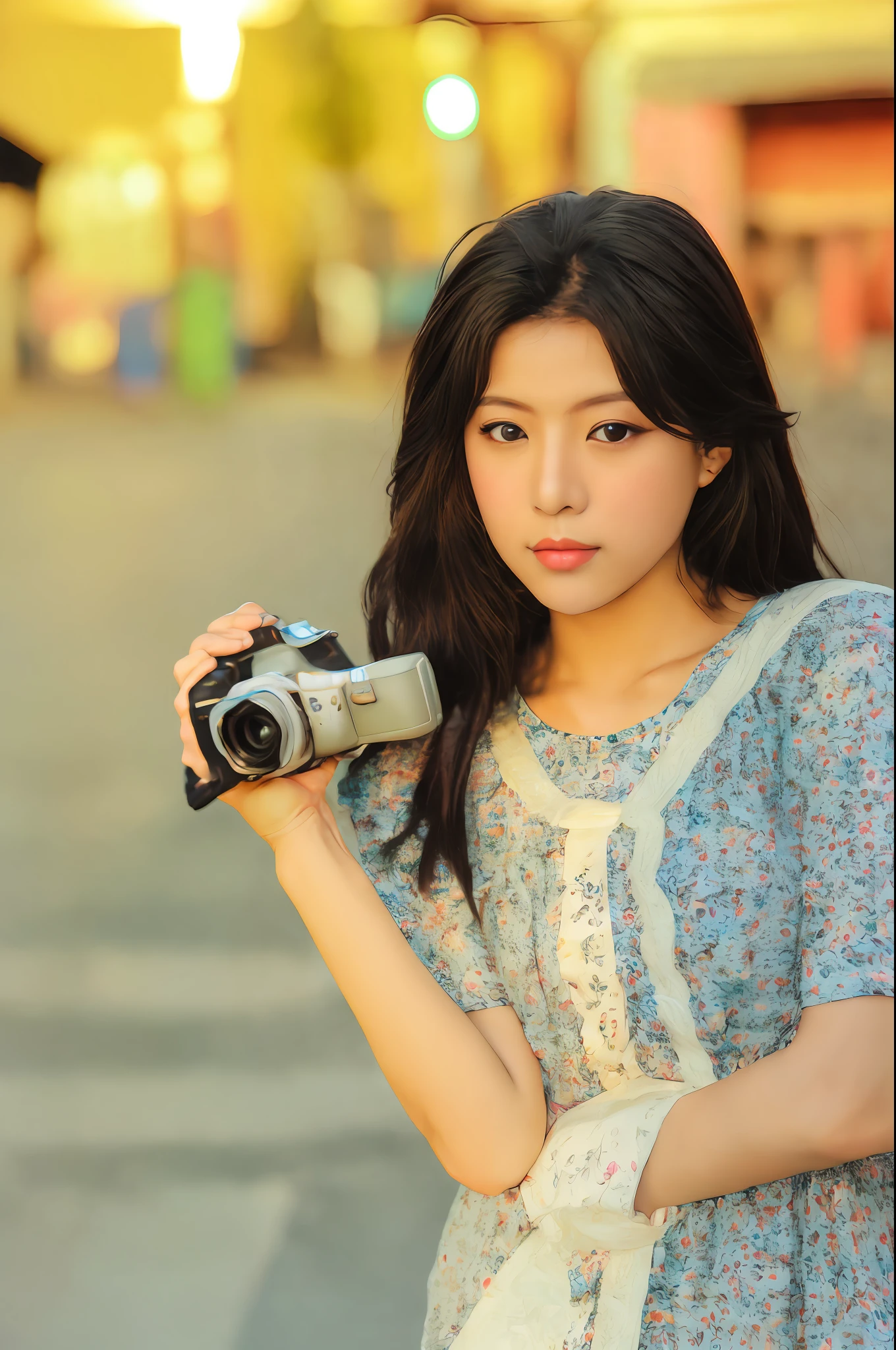 Allafard Asian woman holding camera looking at camera, Photography], [ Realistic photography ], camera looking up at her, Anime style mixed with Fujifilm, dslr 5 0 mm portrait photo, holding a camera, photo taken with canon 5d, Today\'s featured photograph 4k, Korean girl, Photography ), lofi-girl, casual photography