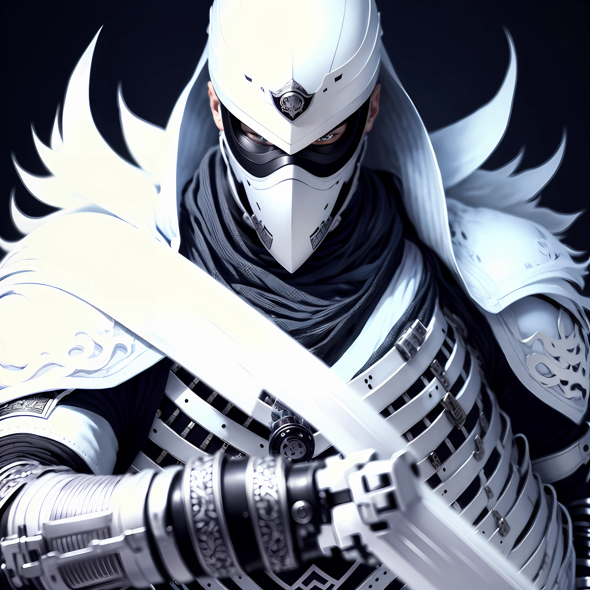 1 white haired ninja wearing a white shirt with a black mask and his sword --auto