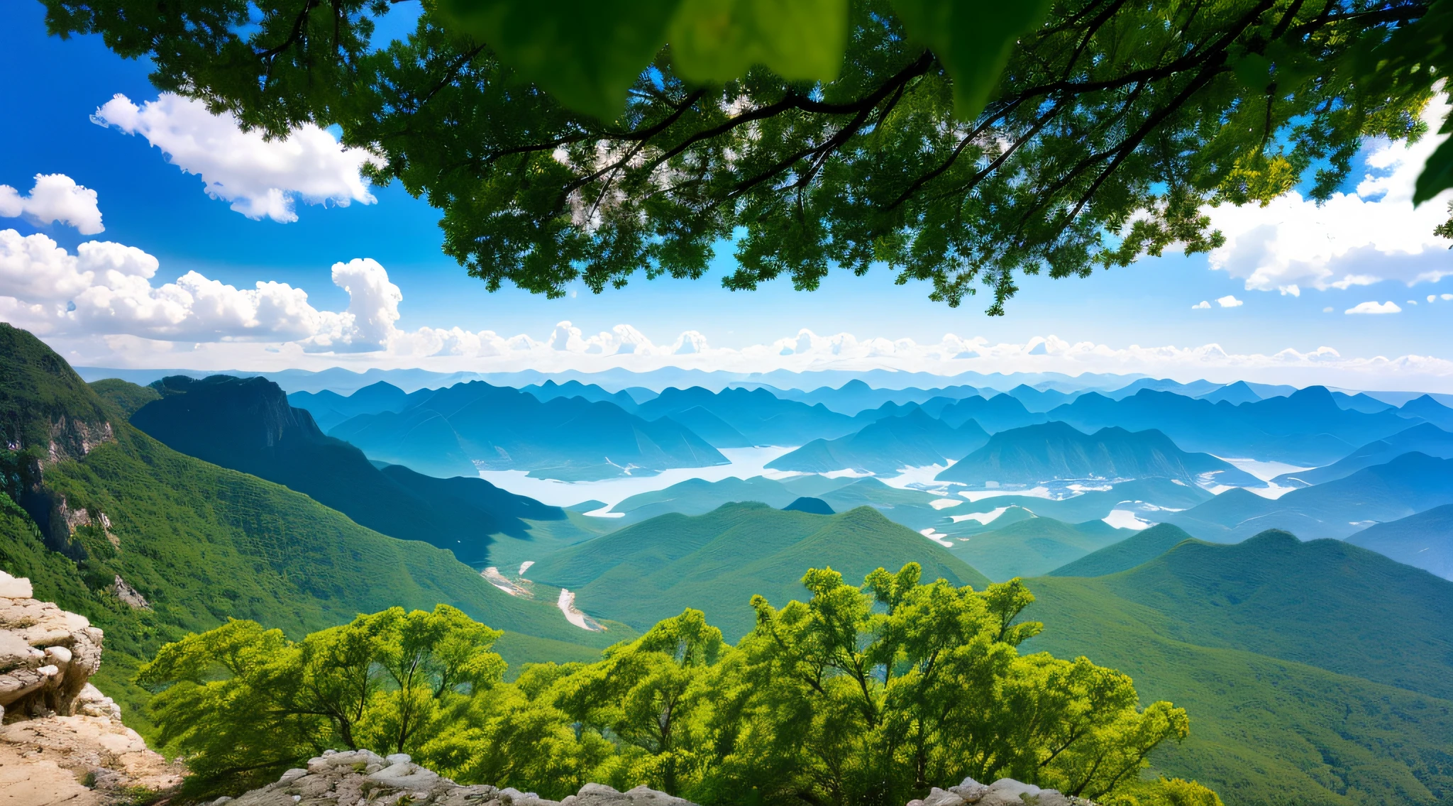 scenecy, exteriors, skyward, Clouds, daysies, No Man, mont, the panorama, Eau, The tree, blue-sky, falls, precipice, naturey, Lake, flod, cloudy skies,Authentic scenery,high-definition photography,High-altitude overhead shooting angle,Shoot at a vertical angle
