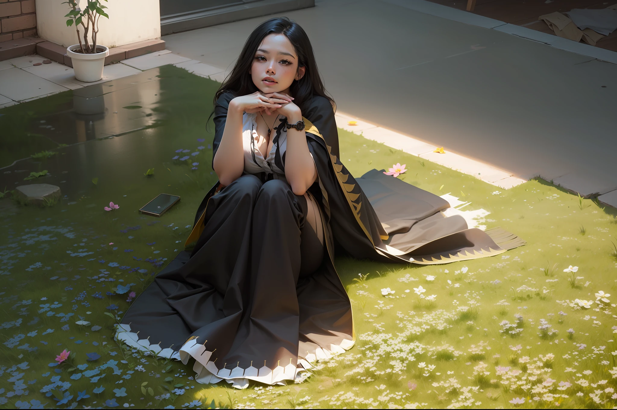 Floor glass, background: flower background, ultra realistic