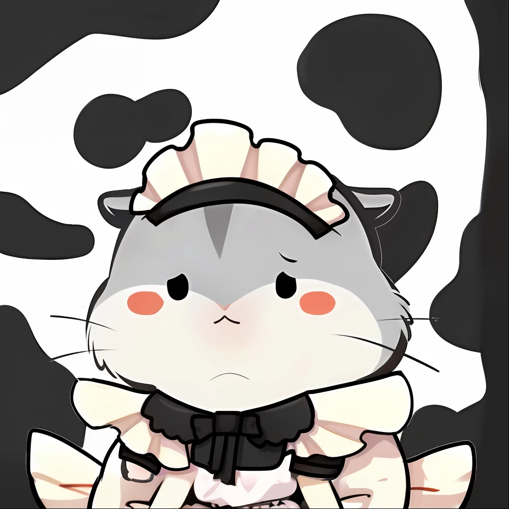 Cartoon cat wearing dress and cow print background, anime visual of a cute cat, anime cat girl in a maid costume, XQ cows, anime cat, fat chibi grey cat, Kawaii cat, smol fluffy cat wearing smol hat, maplestory mouse, cosplay of a catboy! maid! dress, cow, Sora as a cat, cat merged elephant head cow