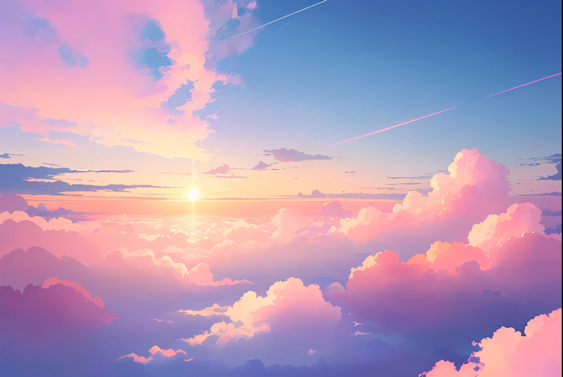 （The absence of humans and animals）、(Pale pink daytime sky:1.5)、Blue sky at noon、fluffly, (Gradient Color:1.4)、（pale color:1.3）Iridescent sky、 ((top-quality)), ((​masterpiece)), ( Extreme details, highestdetailed, Official art, Beautifully Aesthetic:1.2), depth of fields,  Beautiful bright sky style scene。Wallpaper 4k,Anime art wallpaper 8k, amazing wallpapers, ,luminous sky heaven background, Colors of Heaven, background sky, Light gradient, Colorful sky, Pastel sky, Colorful sky, ((pastel faded effect)), Ethereal background, Sky gradient, soft rainbow, Heavenly background, dreamy colors, dreamy sky, airy colors, Colorful sky, Mysterious shades of clouds,