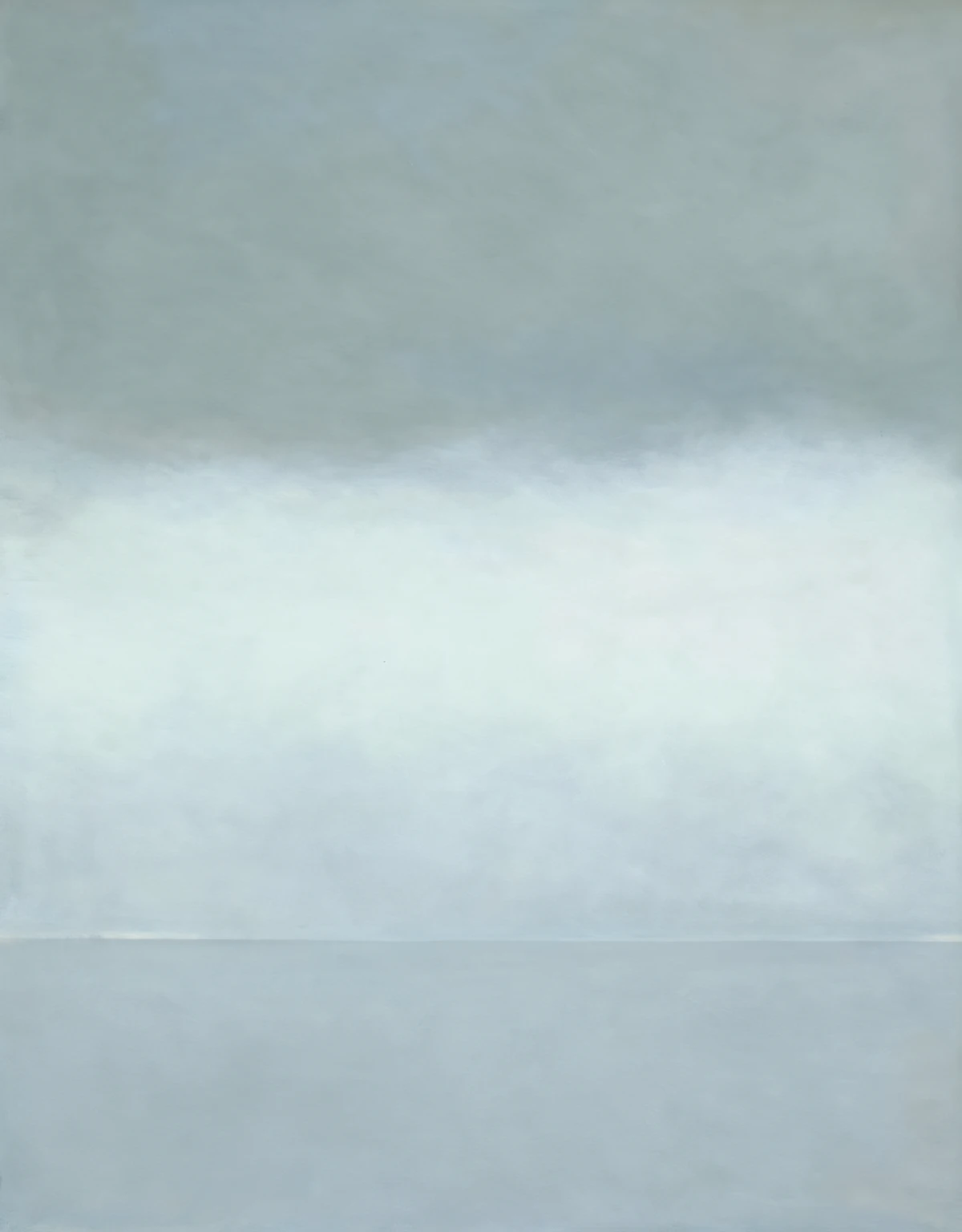 pintura de uma pintura branca e azul com uma borda preta, gradiente branco para prata, (nevoeiro), pintura de nevoeiro branco, inspirado em Luc Tuymans, nevoeiro cinzento, uma pintura minimalista, inspirado por Agnes Martin, pale blue fog, pintura minimalista, fundo cinza, gray sky, Directed by: Luc Tuymans, light gray mist, nevoeiro, plain studio background, horizonte